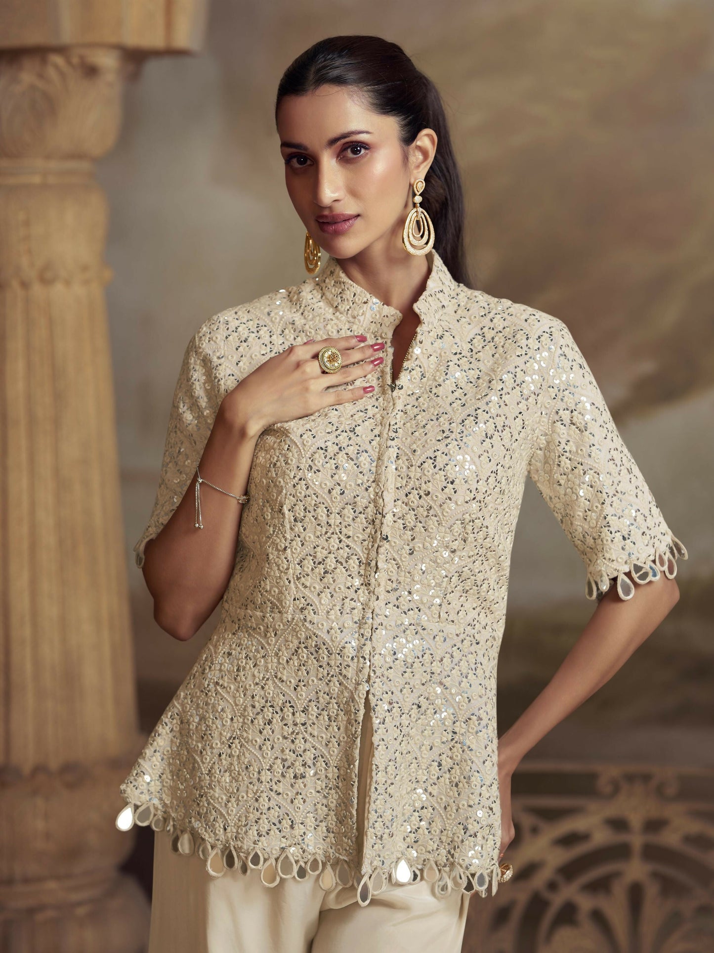 Anaita White Georgette Readymade Suit with Embroidery Work