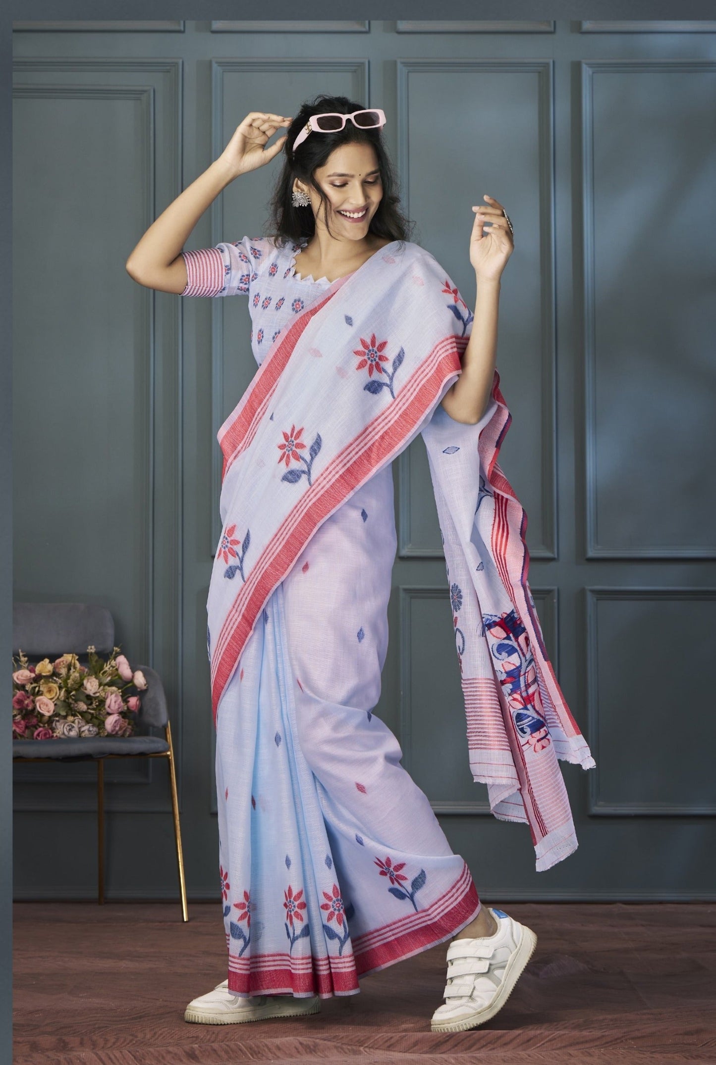 Anaita Lavender Designer Weaving Handloom Linen Saree With Blouse