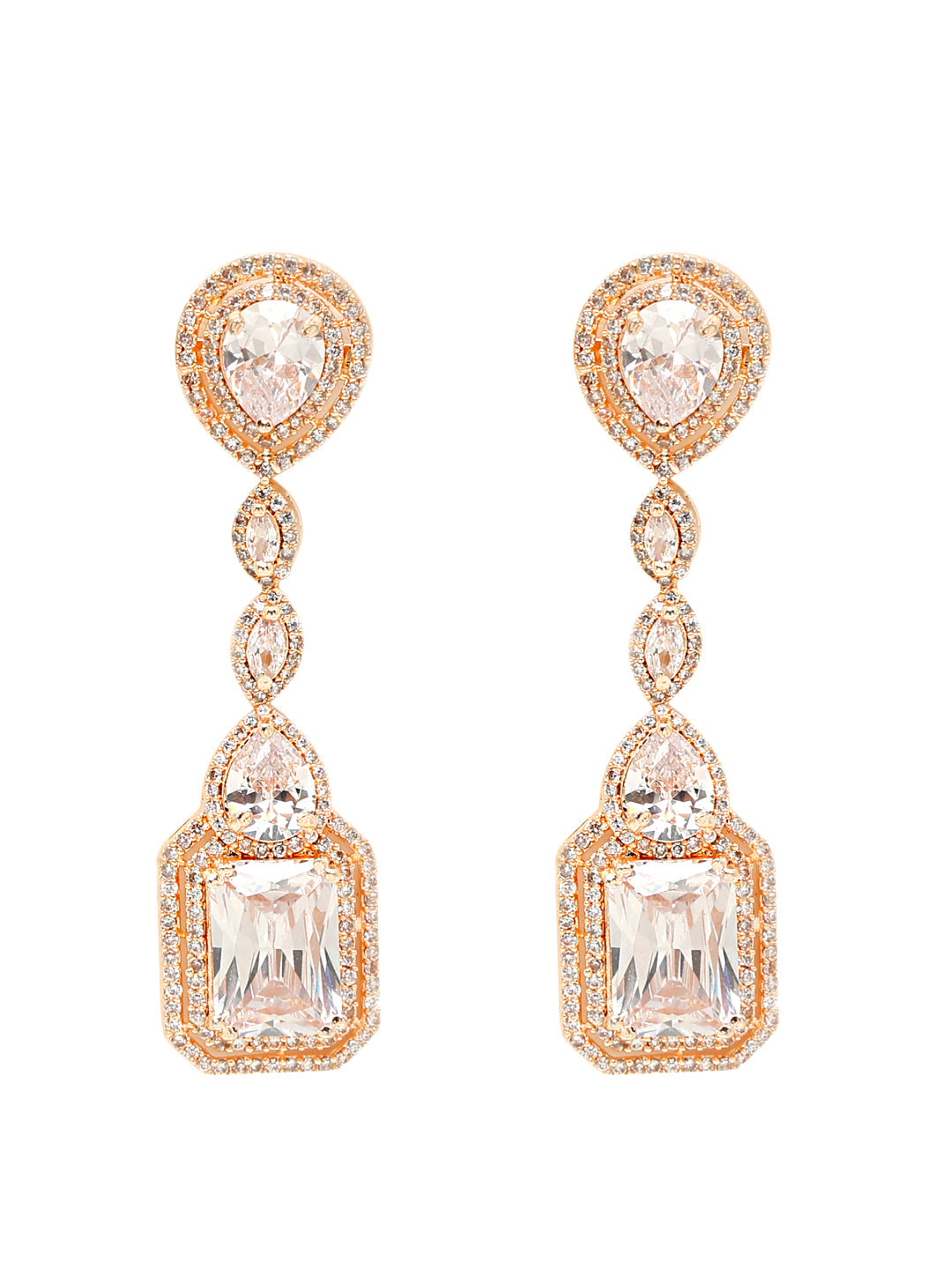 Yellow Chimes Rhodium-Plated Rose-Gold White AD-Studded Drop Earrings