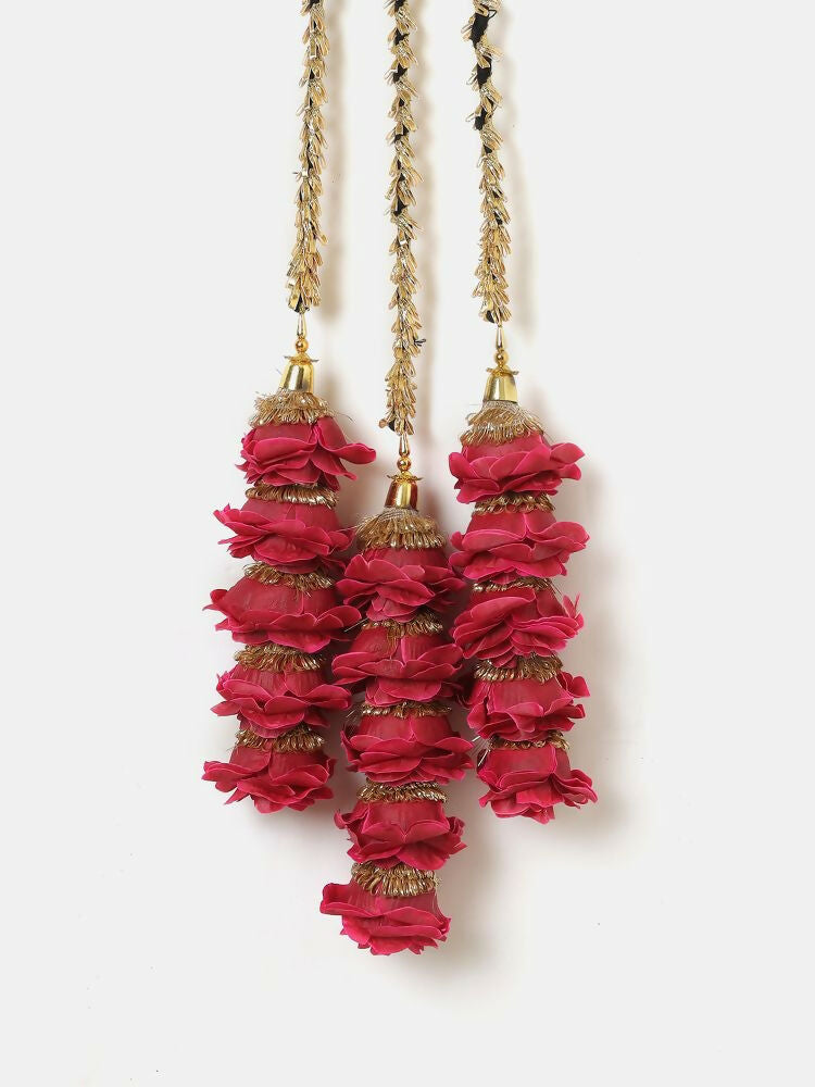 Ruby Raang Gold Gota Pati Work And Dark Pink Rosses With Black Thread & Golden Stones