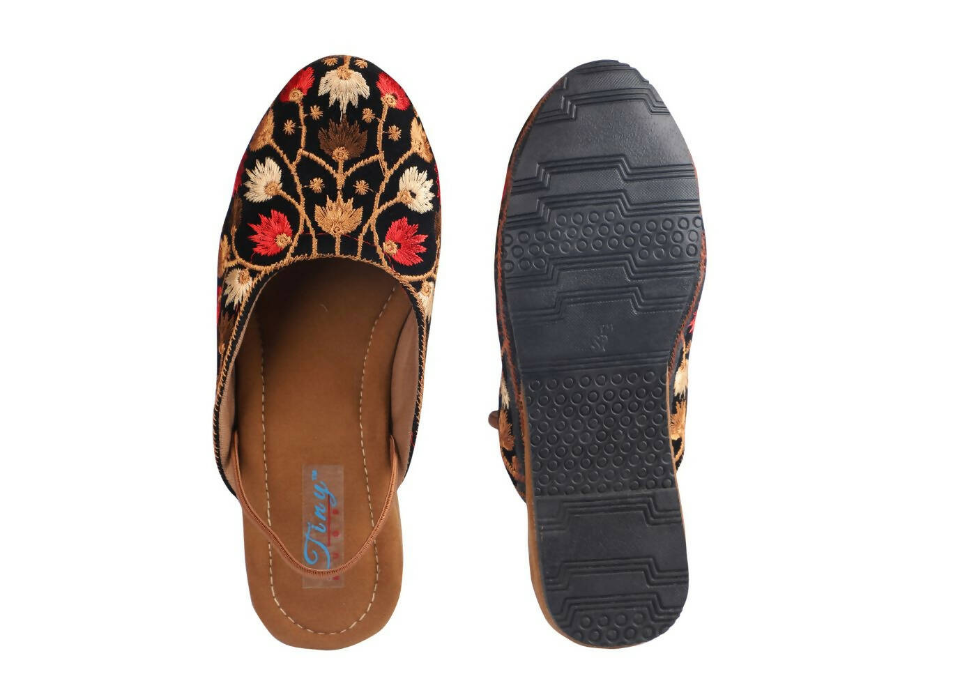 Tiny Bugs Girls Embroidered Strap Ethnic Mojaris - Black