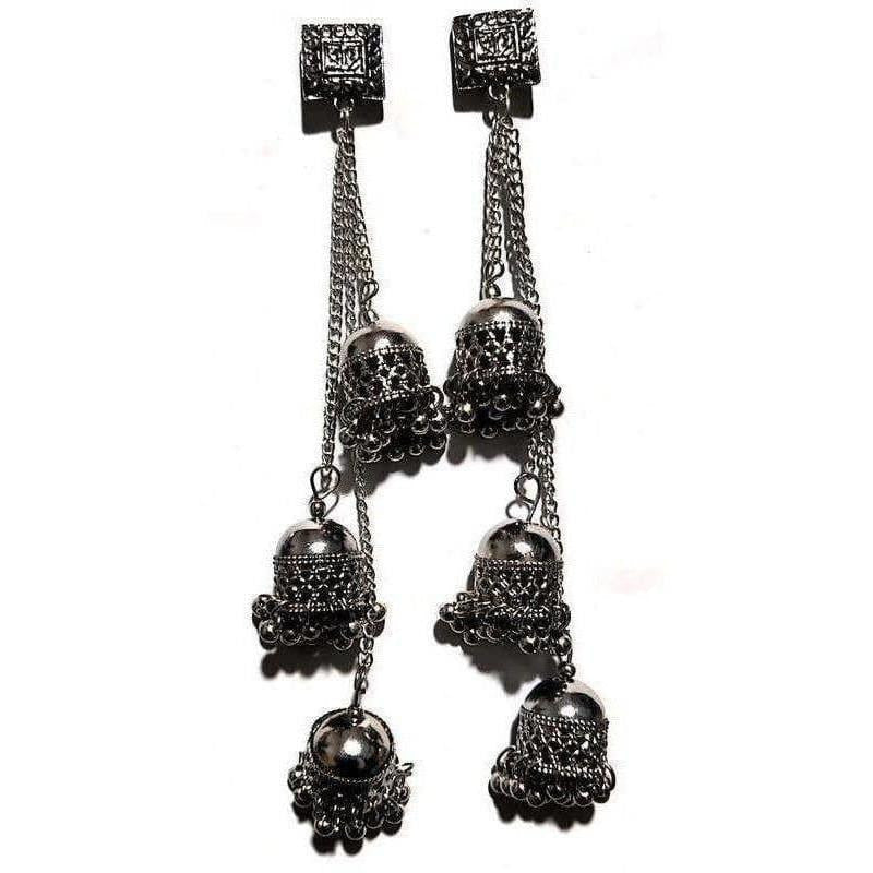 MS Fashion India Antique Kashmiri Black Color Long Hangings Chains Jhumkas Pearls Earrings