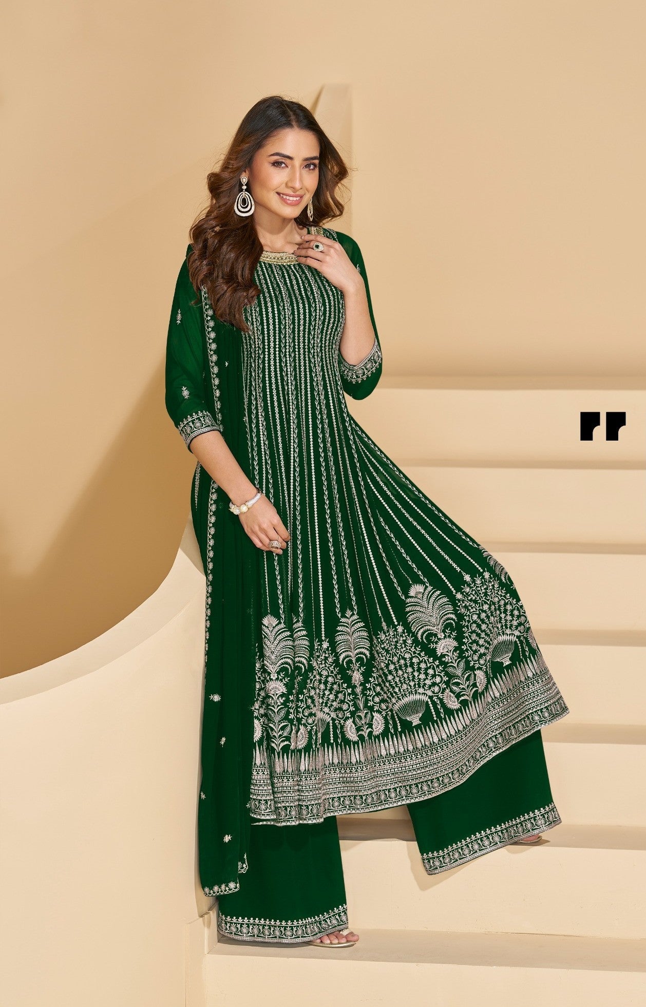 Anaita D Green Faux Georgette Stitched Plazzo Suit with Sequence Work