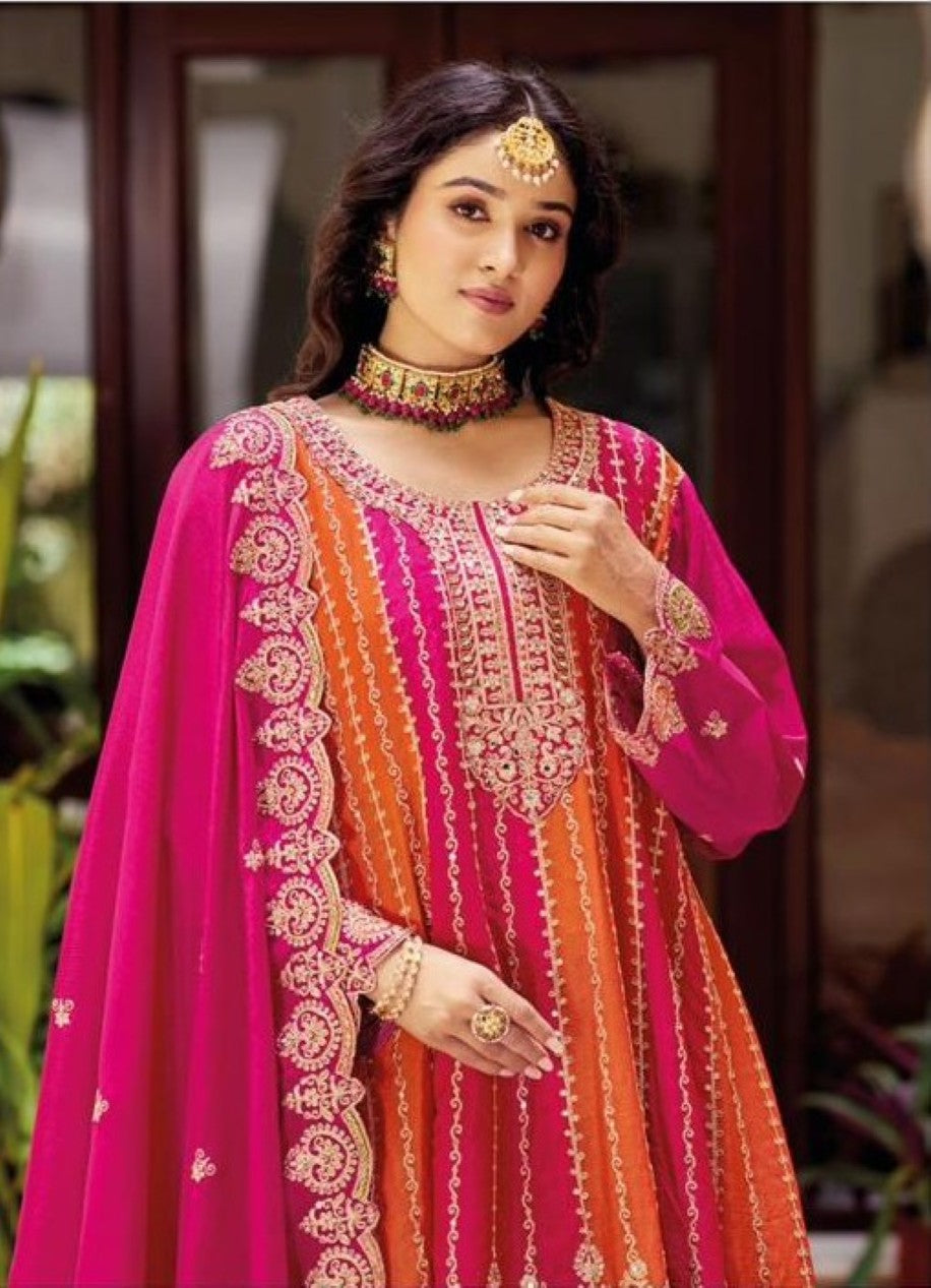 Anaita Pink Chinon Stitched Suit With Embroidery Work
