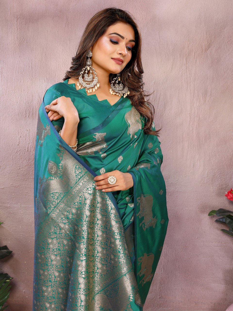 Anaita Green Premium Banarasi Tissue Silk Saree With Gala Weaving Work