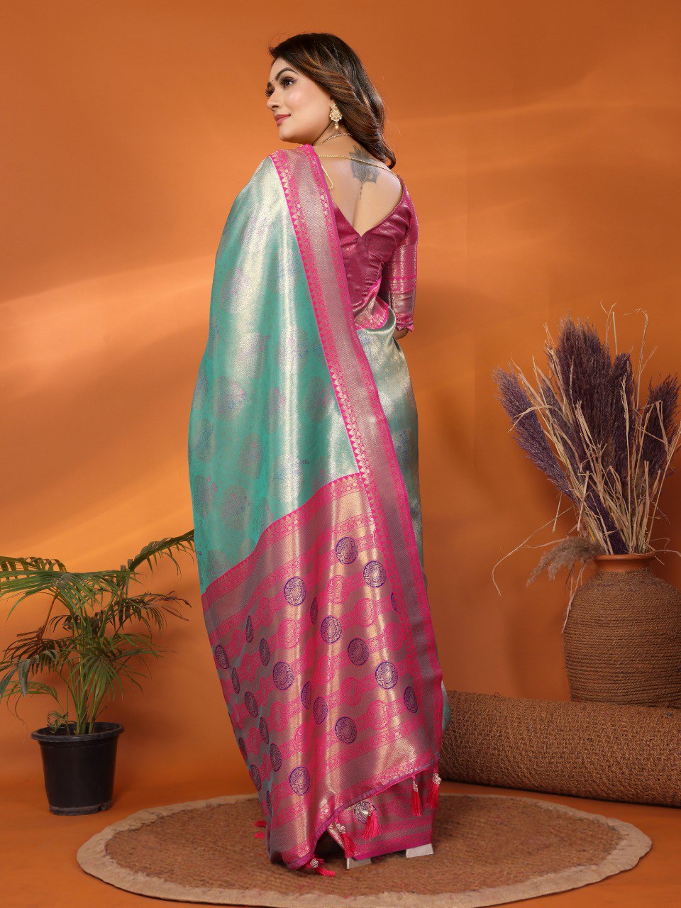 Anaita Sky Blue Banarasi Tissue Silk Saree With Weaving Work