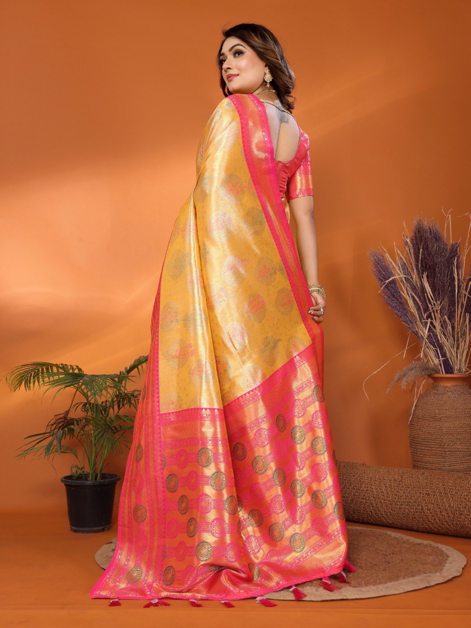 Anaita Yellow Banarasi Tissue Silk Saree With Weaving Work
