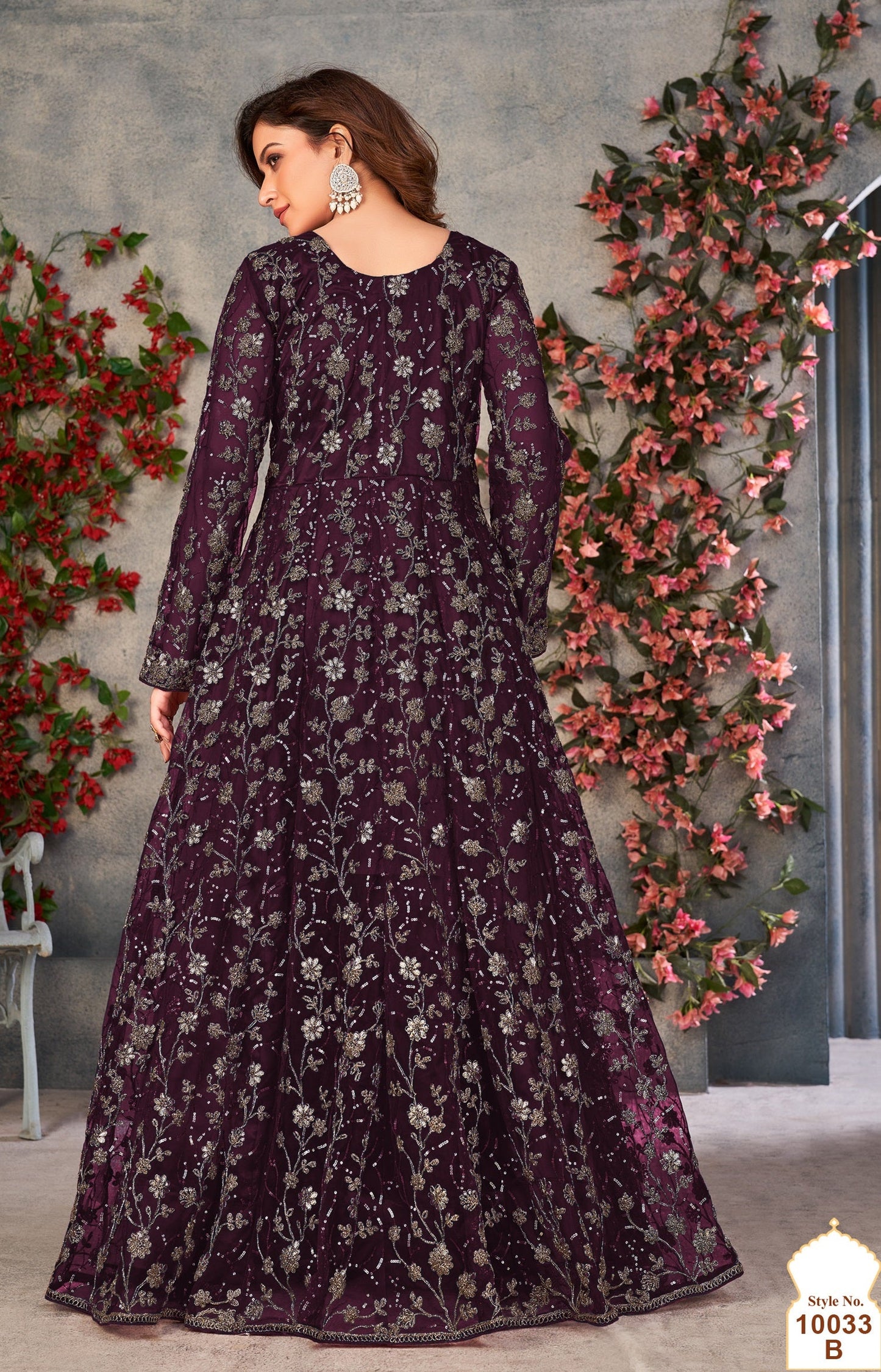 Anaita Wine Embroidered Butterfly Net Anarkali Suit