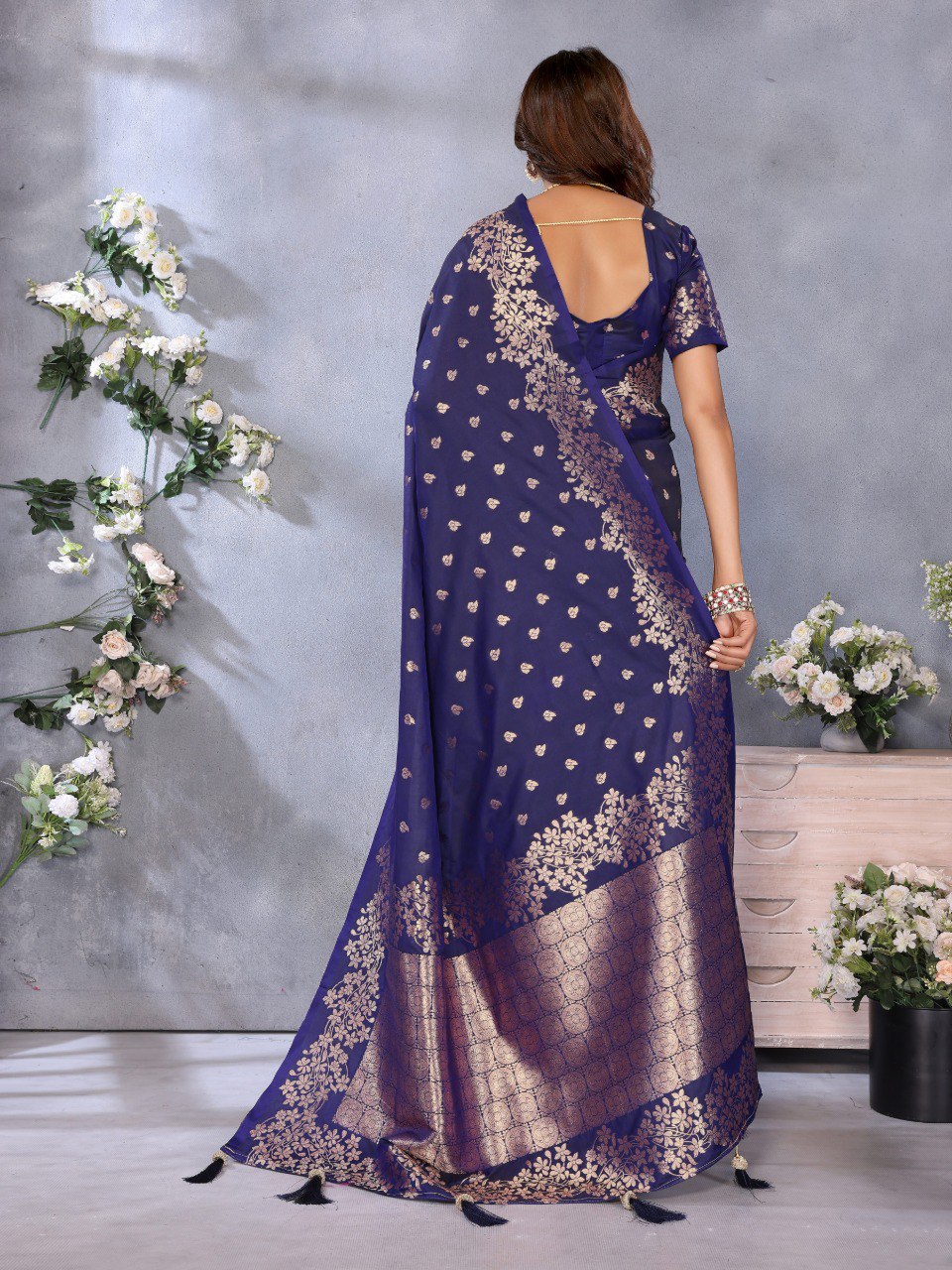 Anaita Violet Premium Banarasi Tissue Silk Saree With Gala Weaving Work