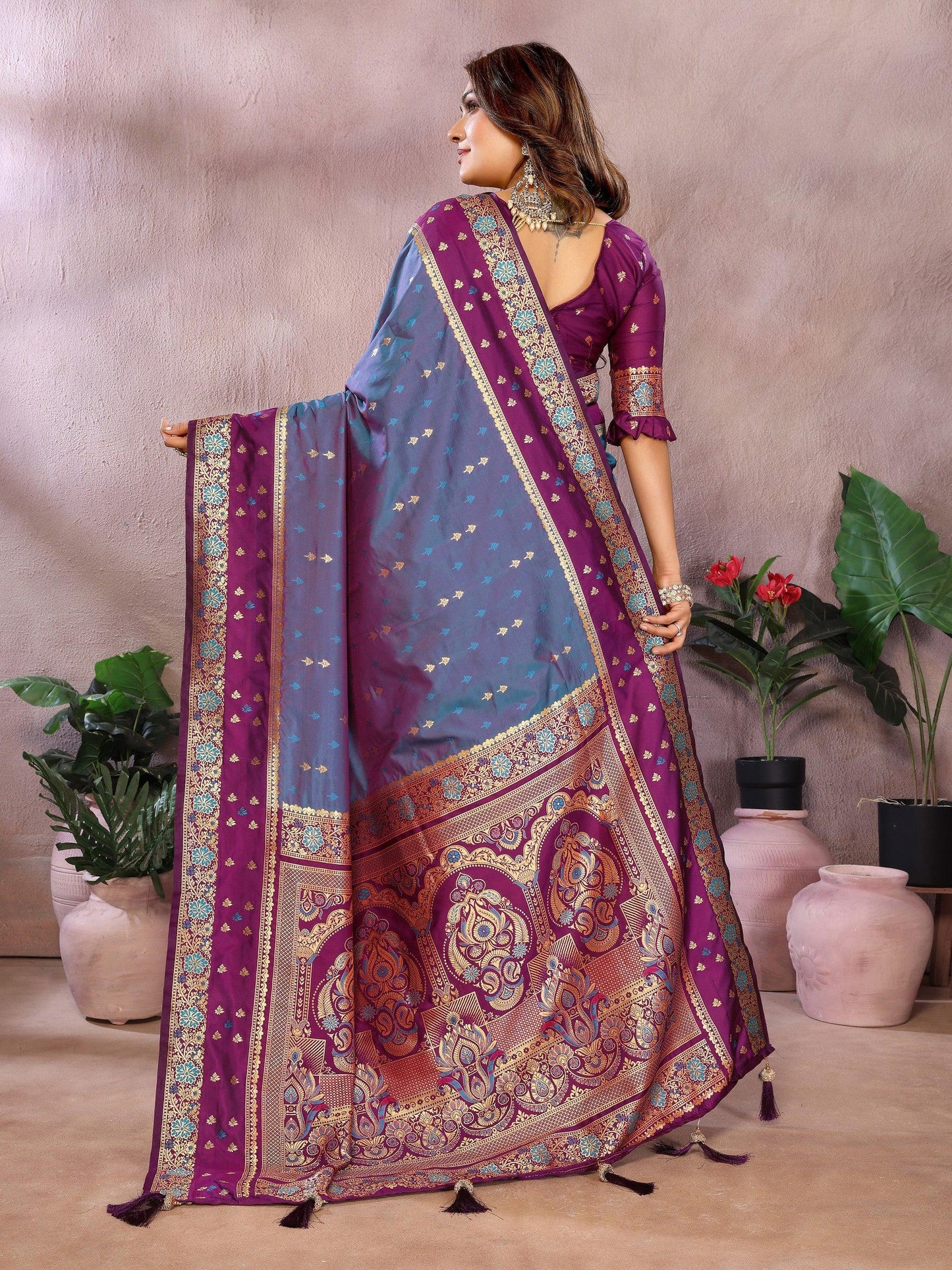 Anaita Light Purple Handloom Kalamkari Silk Saree With Zari Woven Work