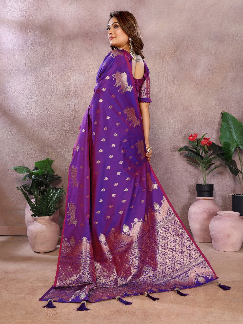 Anaita Purple Premium Banarasi Tissue Silk Saree With Gala Weaving Work