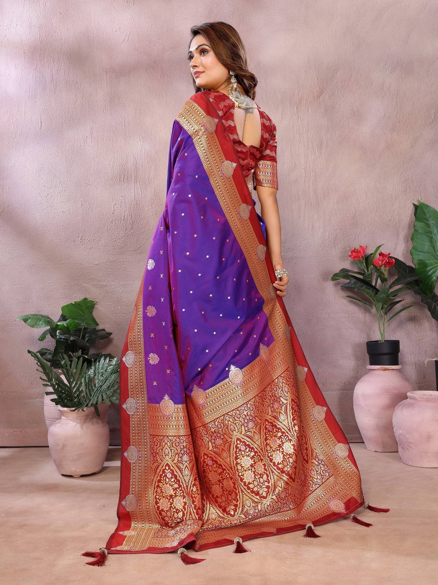 Anaita Violet Handloom Kalamkari Silk Saree With Zari Woven Work