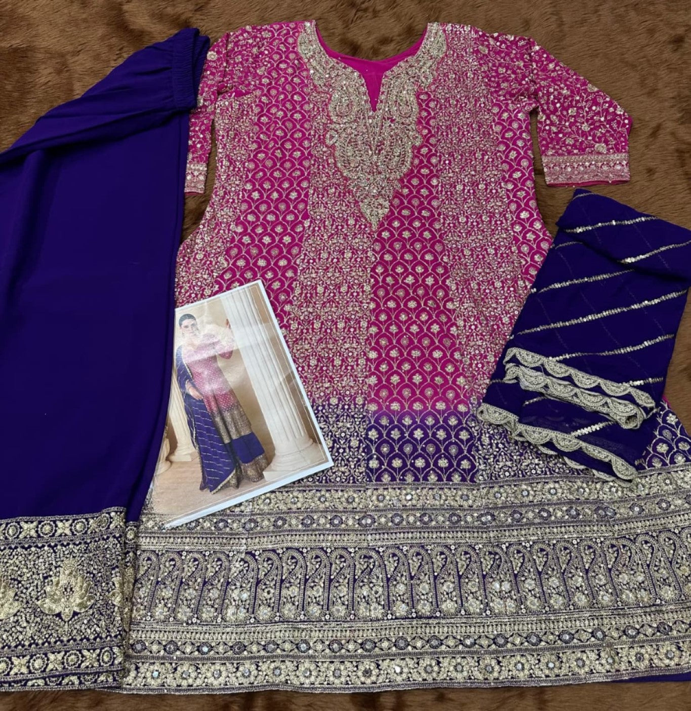 Anaita Magenta Real Georgette Stitched Suit With Sequence & Diamond Work