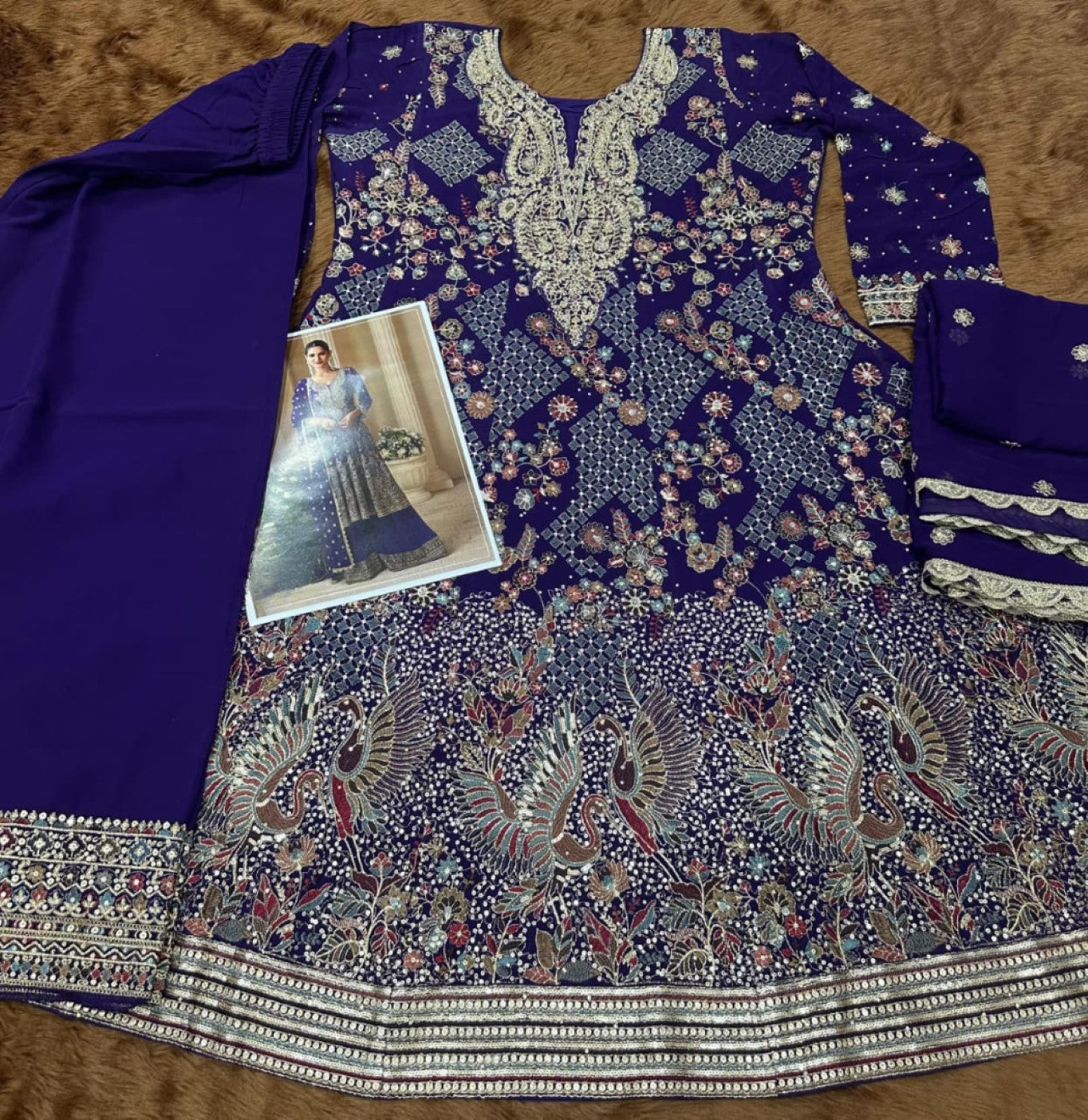 Anaita Navy Real Georgette Stitched Suit With Sequence & Diamond Work