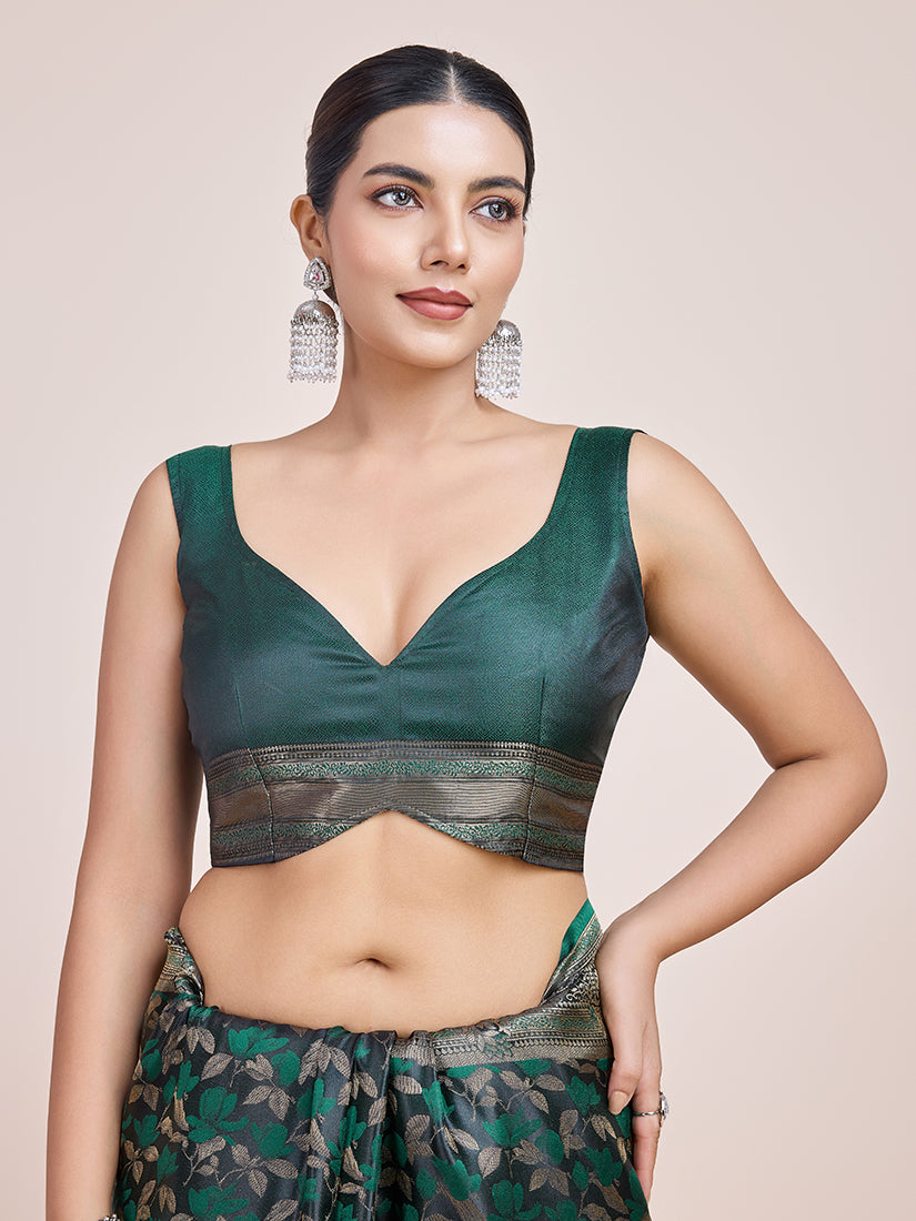 Monjolika Fashion Banarasi Satin Silk Dark Green Weaving Designer Saree
