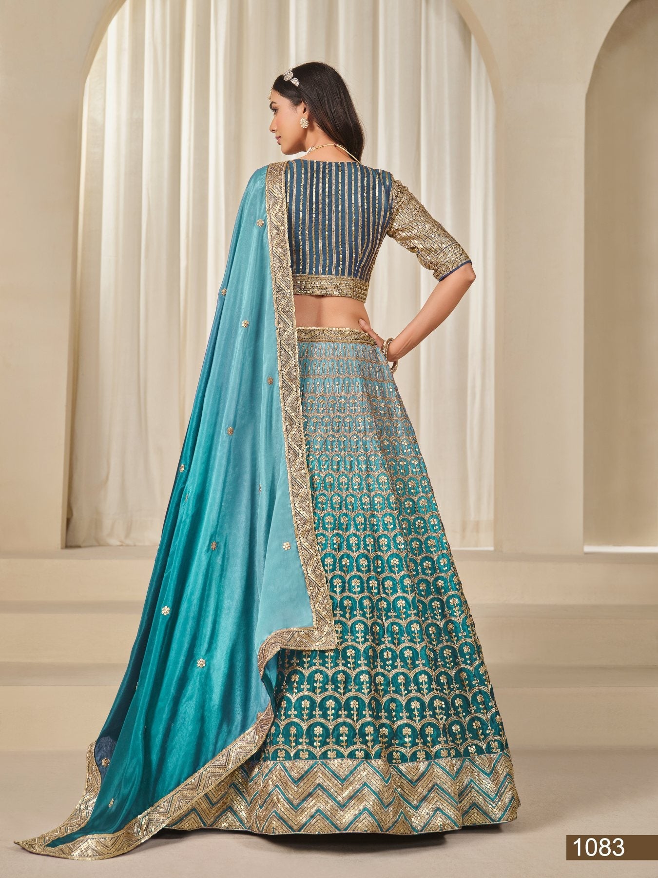 Anaita Turquoise Embroidered Heavy Chinon Silk Designer Lehenga With Blouse