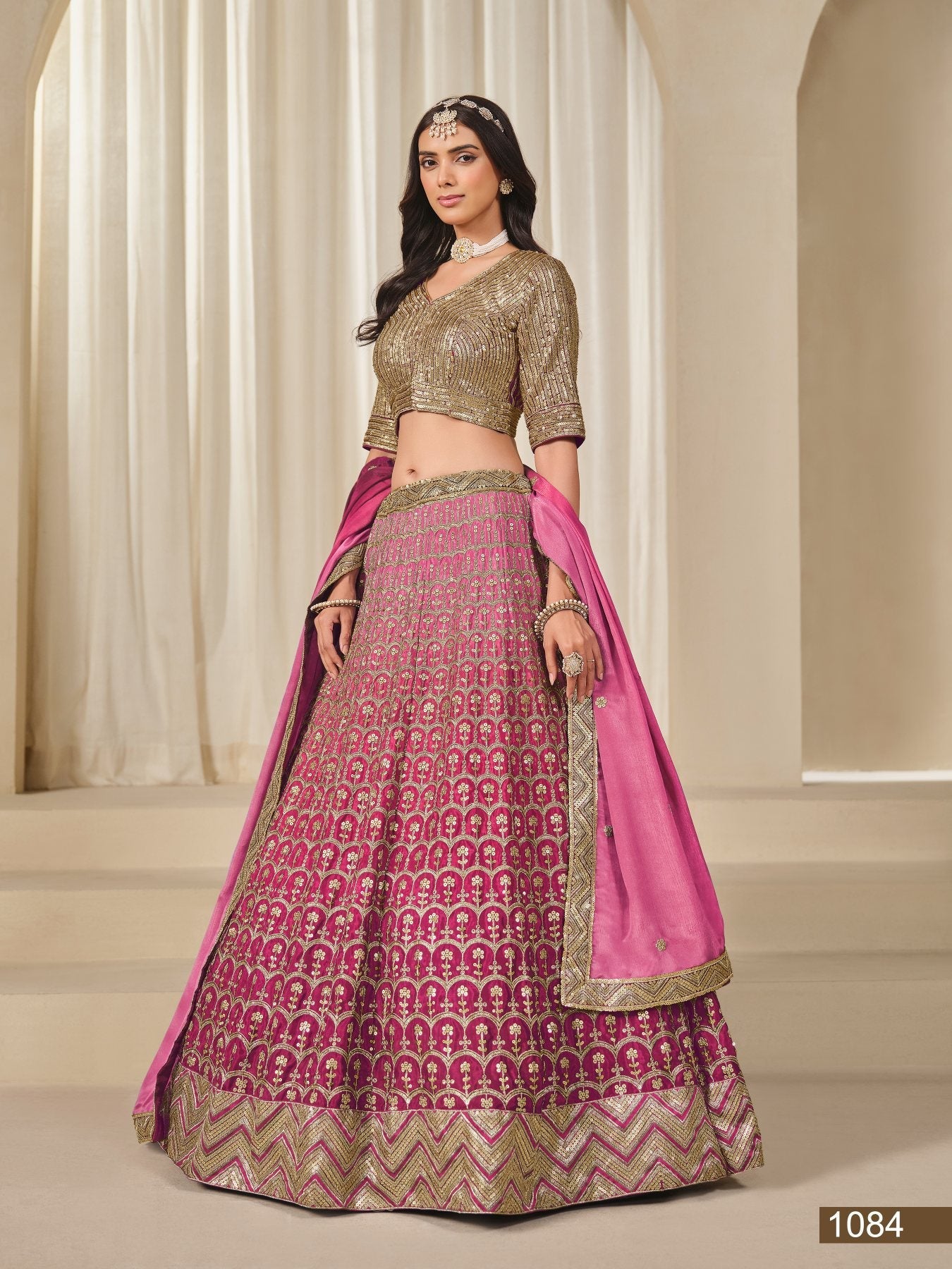 Anaita Pink Embroidered Heavy Chinon Silk Designer Lehenga With Blouse