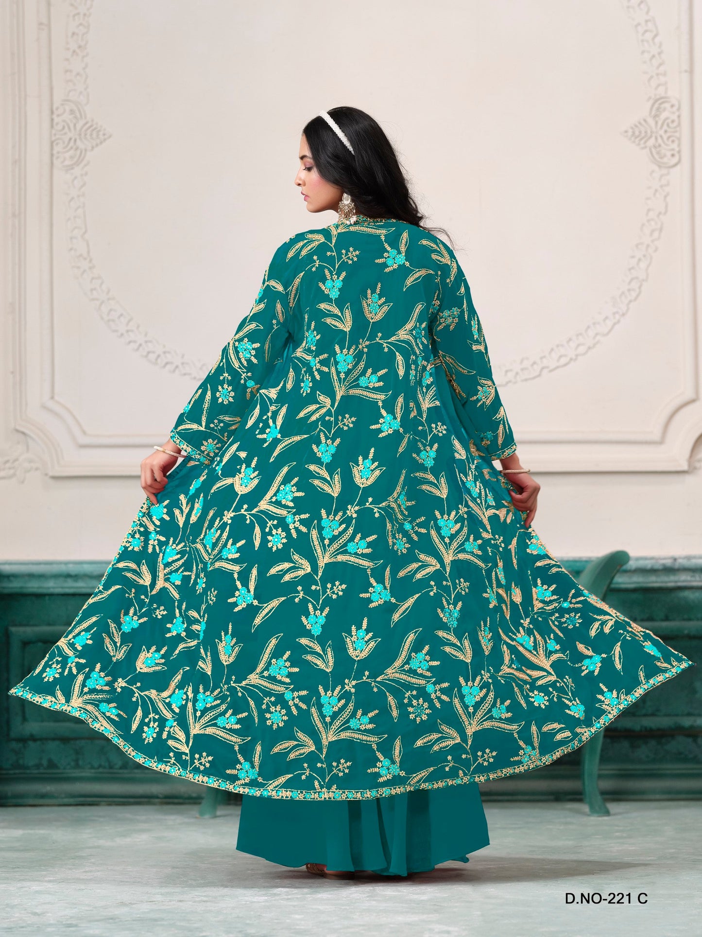 Anaita Turquoise Faux Georgette Sequins Embroidered Stitched Ethnic Suit