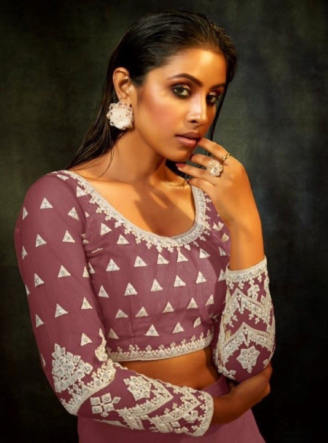 Anaita Purple Net Lehenga Choli With Sequence & Thread Work