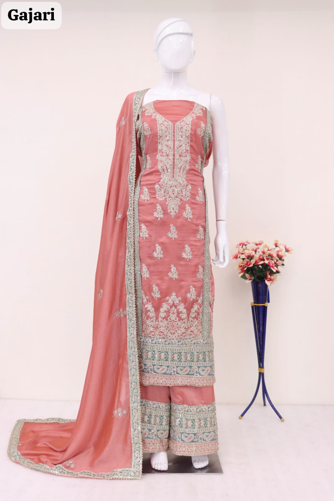 Anaita Peach Embroidered Silk Salwar Suit