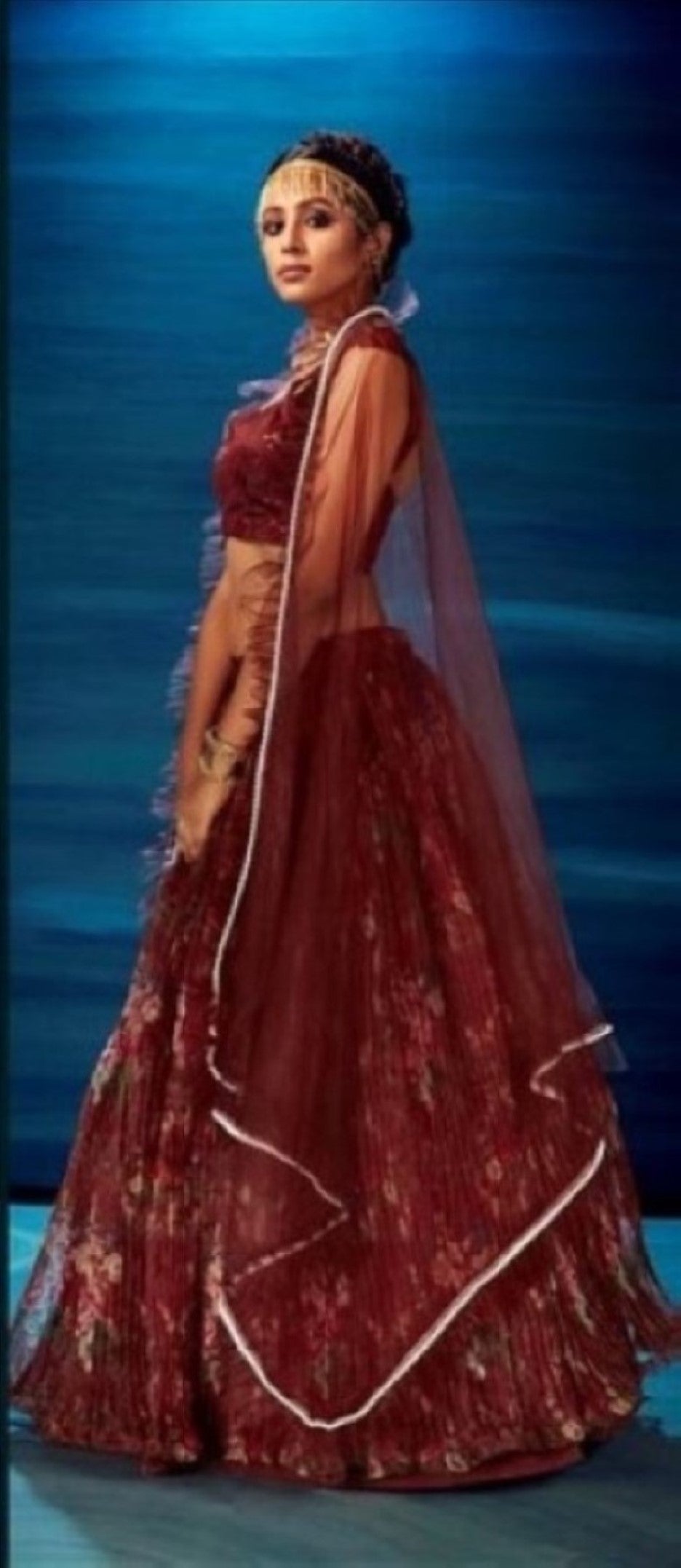 Anaita Maroon Organza Lehenga Choli With Sequence & Thread Work