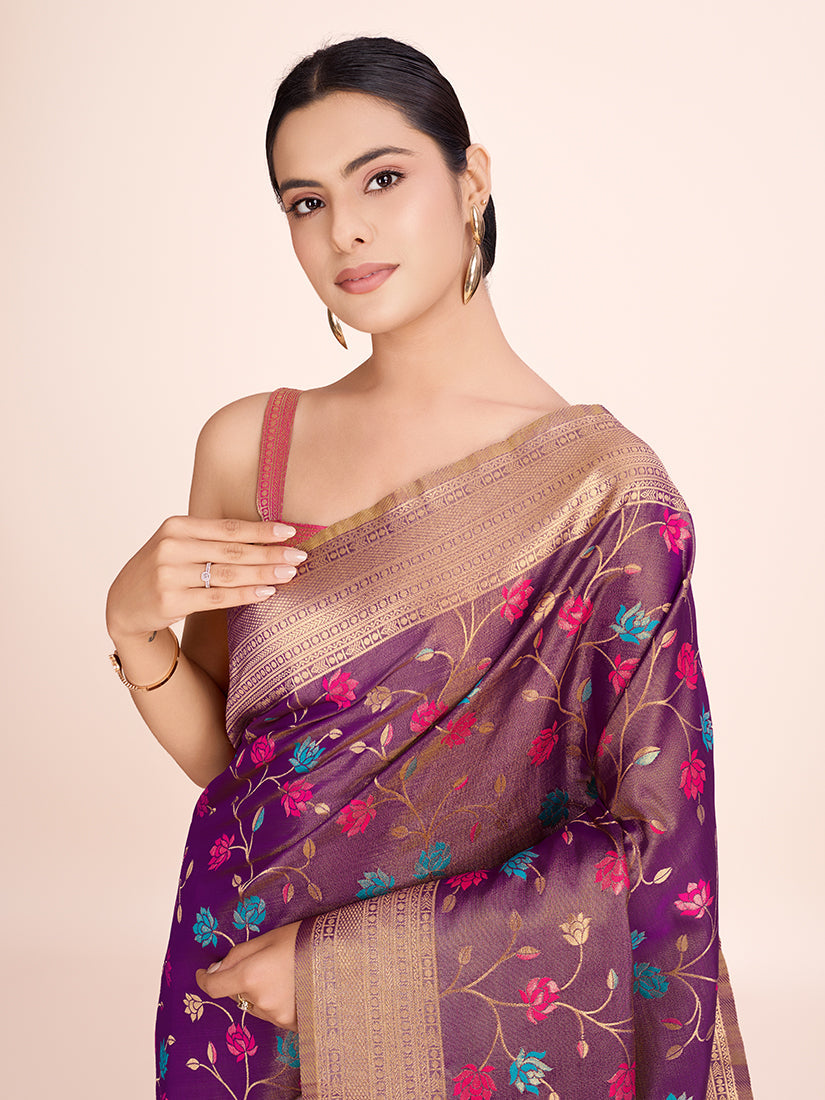 Monjolika Fashion Exquisite Designs With This Regal Light Brown Rich Look Banarasi Tissue Silk Saree