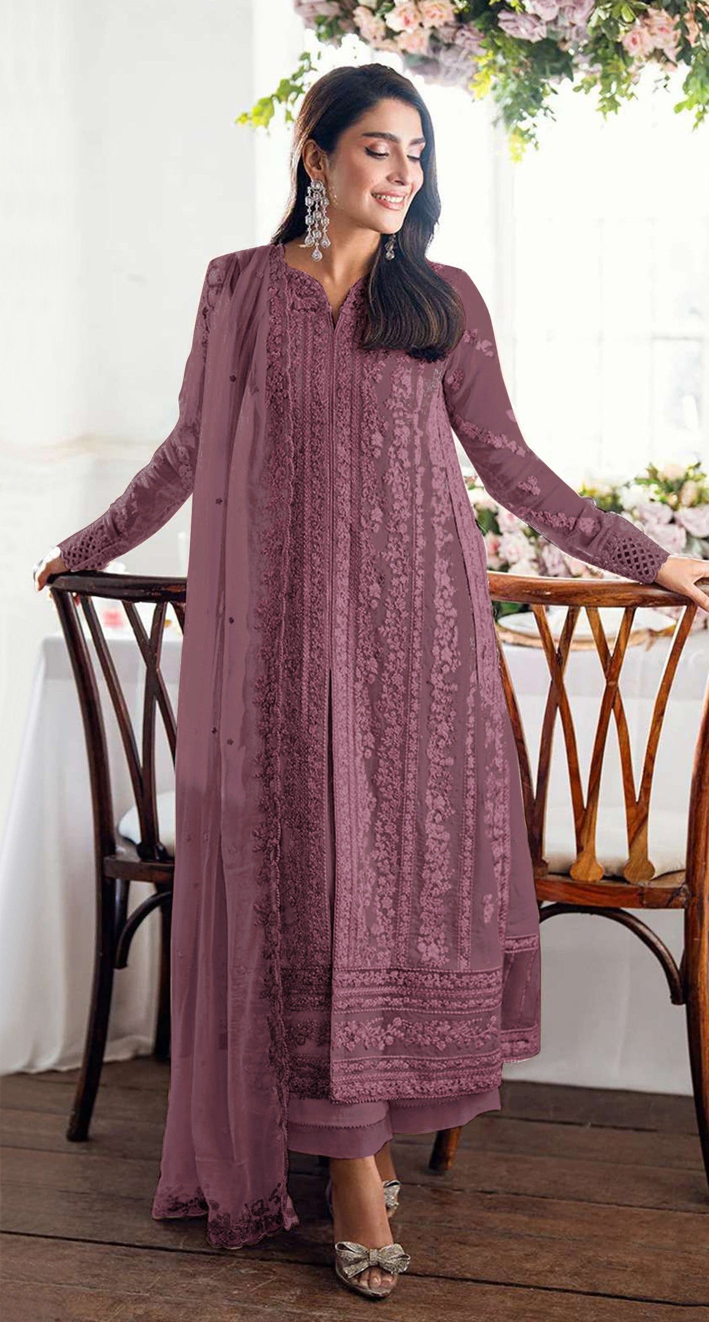 Anaita Purple Faux Georgette Suit With Embroidery Sequence & Khatli Work