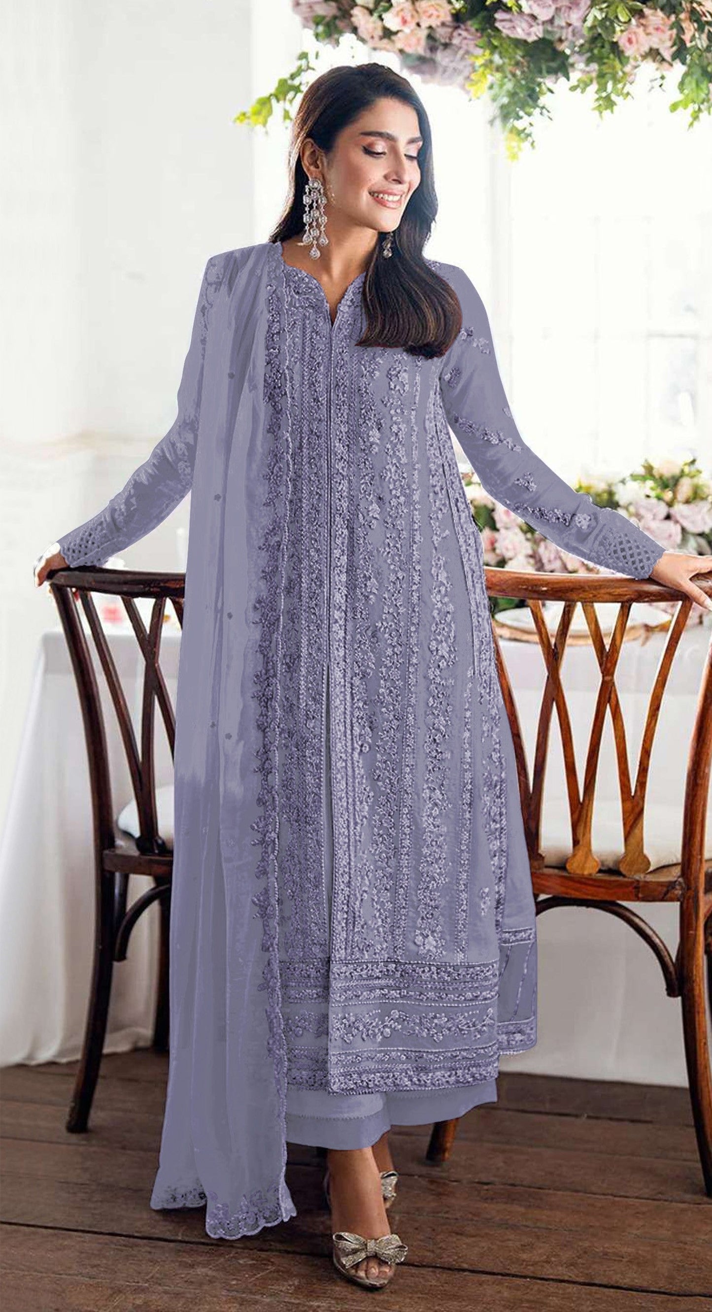 Anaita Lavender Fox Georgette Suit With Embroidery Sequenc & Khatli Work