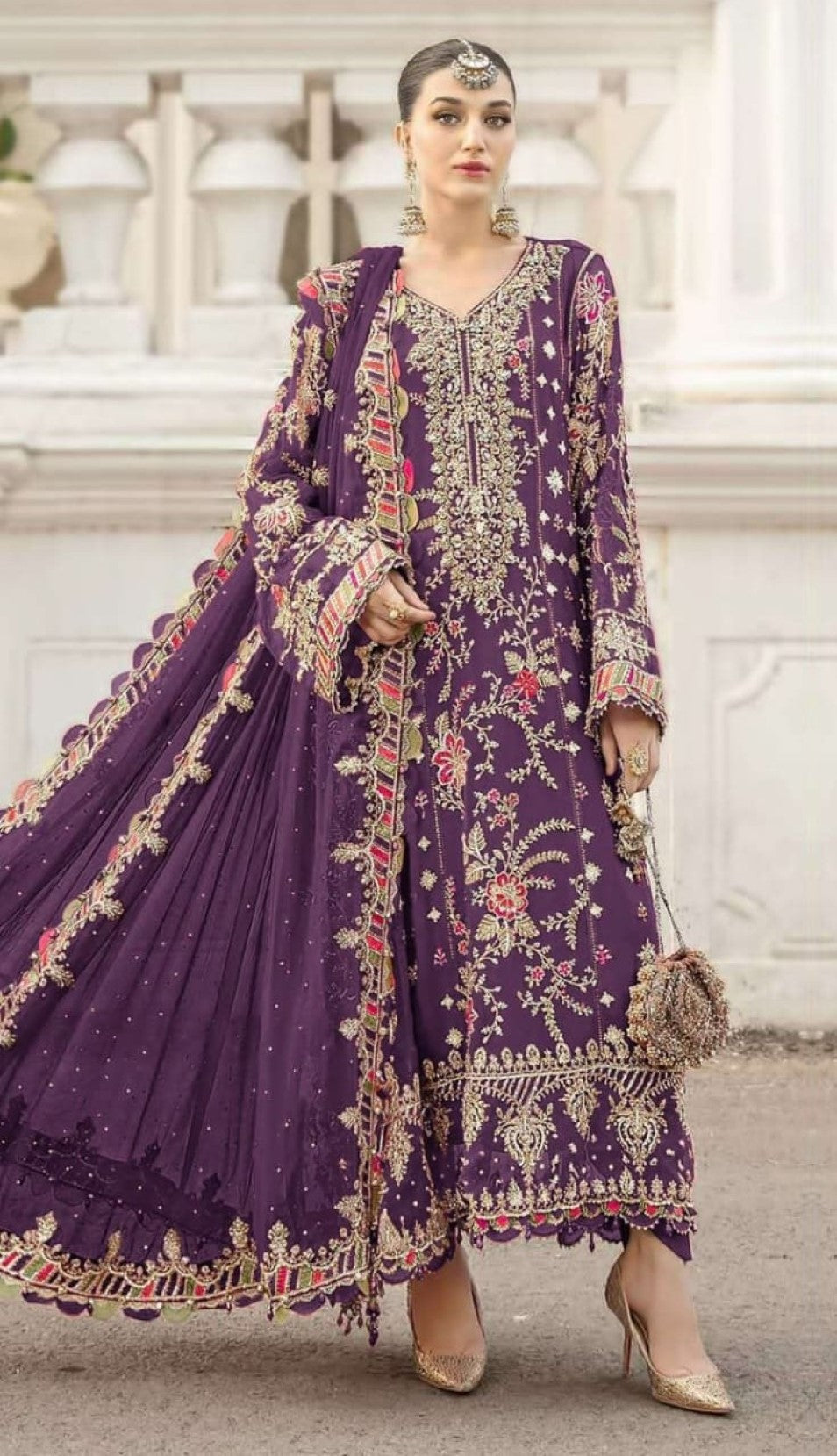 Anaita Purple Silk Suit With Embroidery & Sequence Work