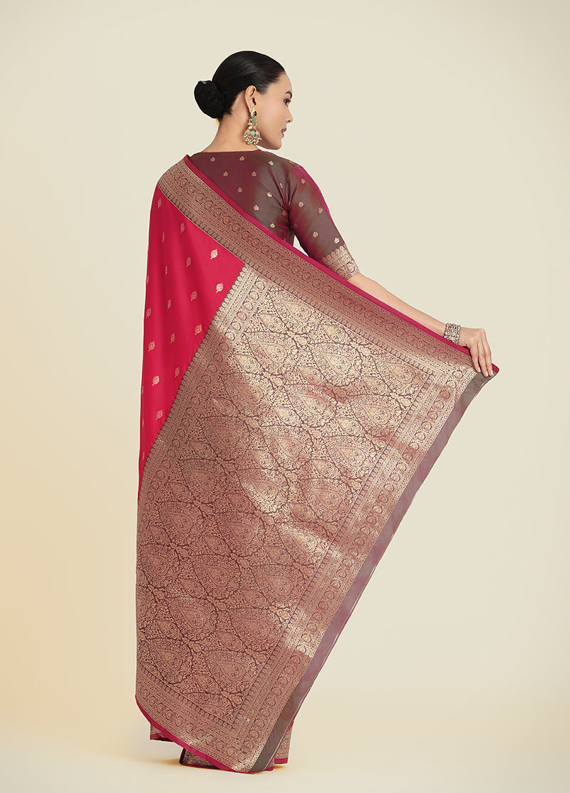 Monjolika Fashion Pink Color Banarasi Soft Silk Trendy Saree