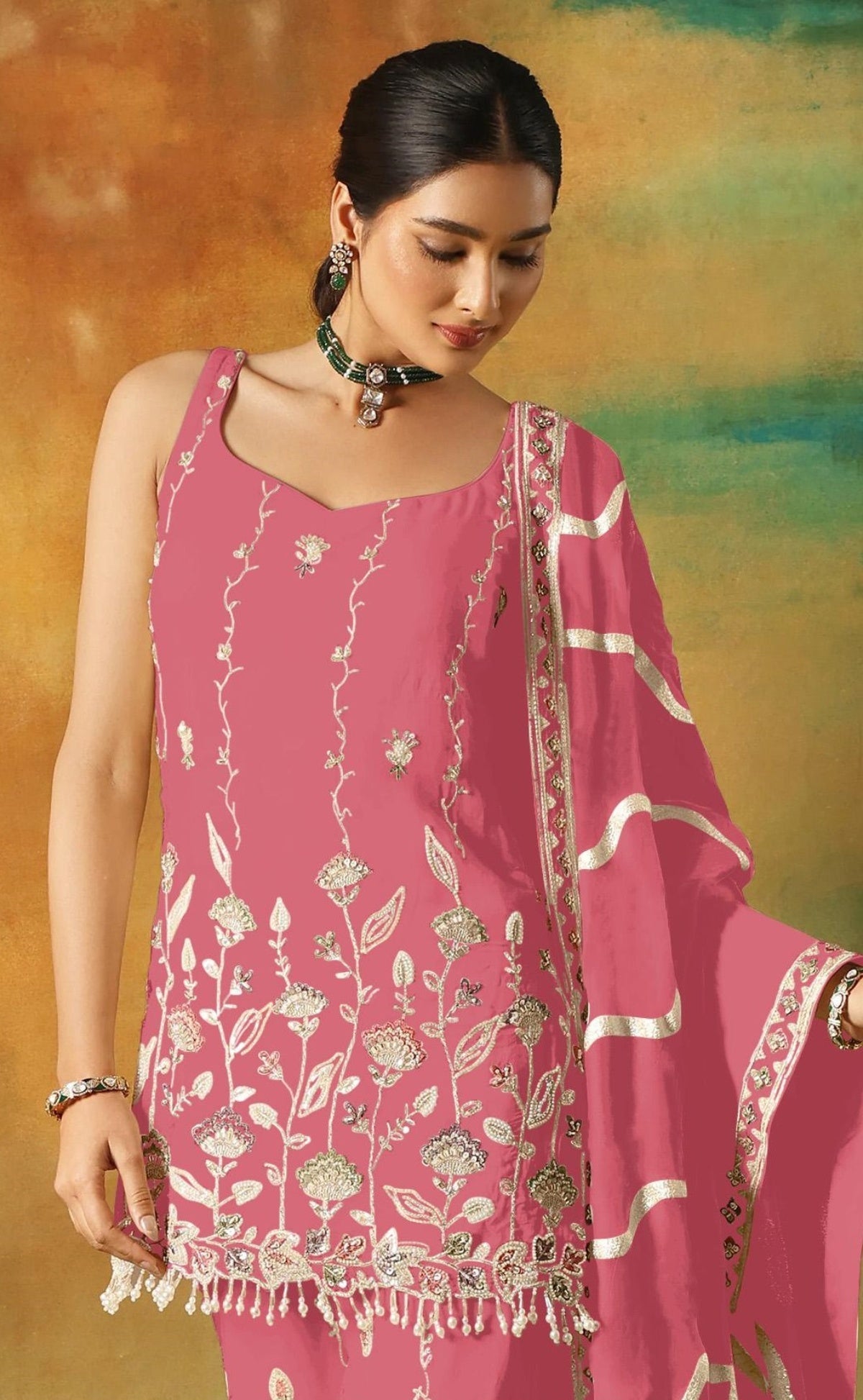 Anaita Magenta Heavy Fox Georgette Suit With Embroidery Work