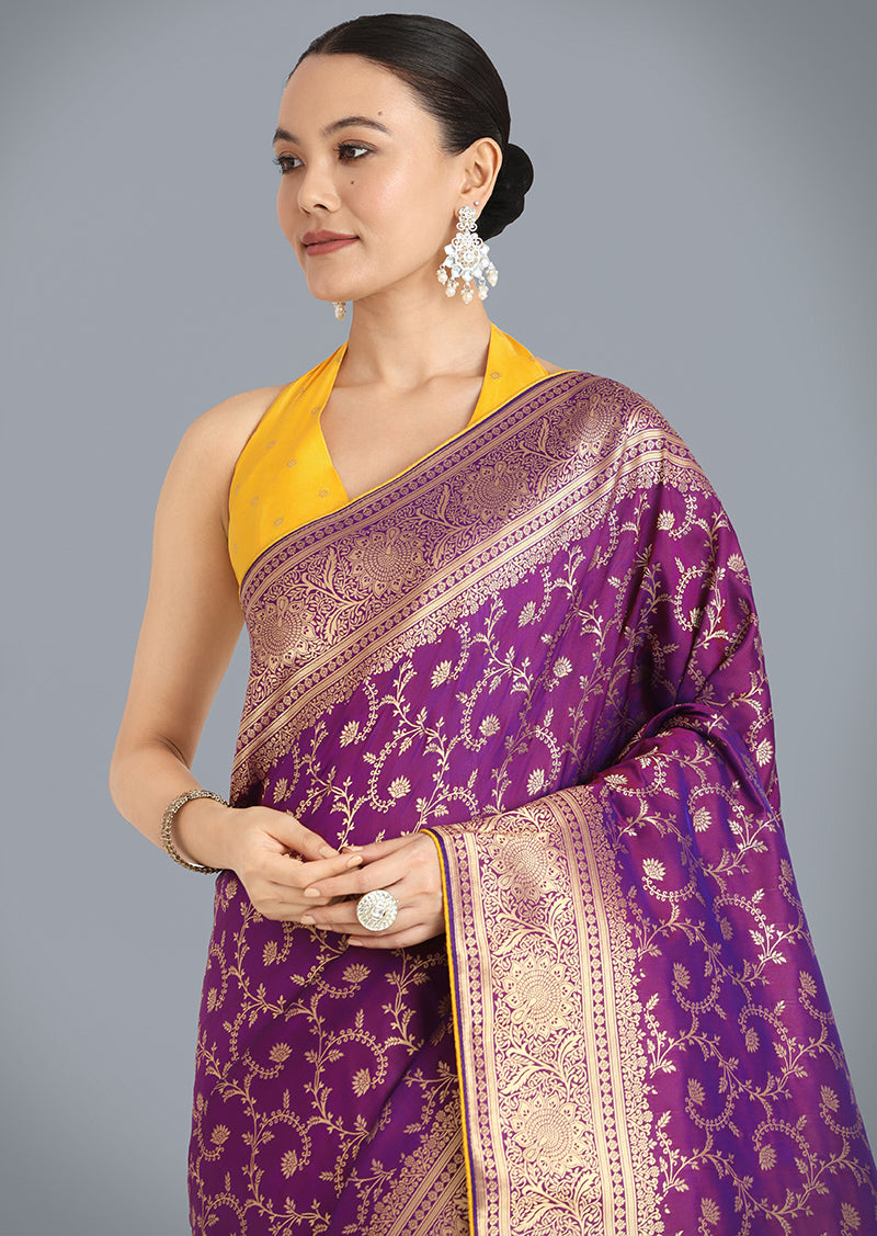 Monjolika Fashion Purple Color Banarasi Silk Wedding Collection Saree