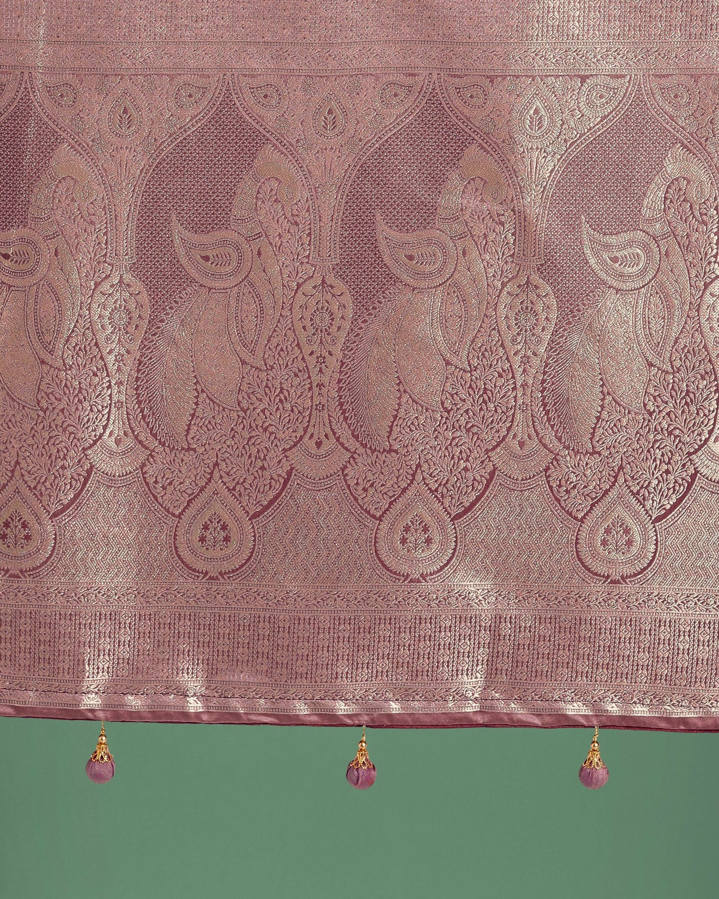Monjolika Fashion Dusty Rose Pink Weaving Banarasi Satin Silk Trendy Saree For Festival