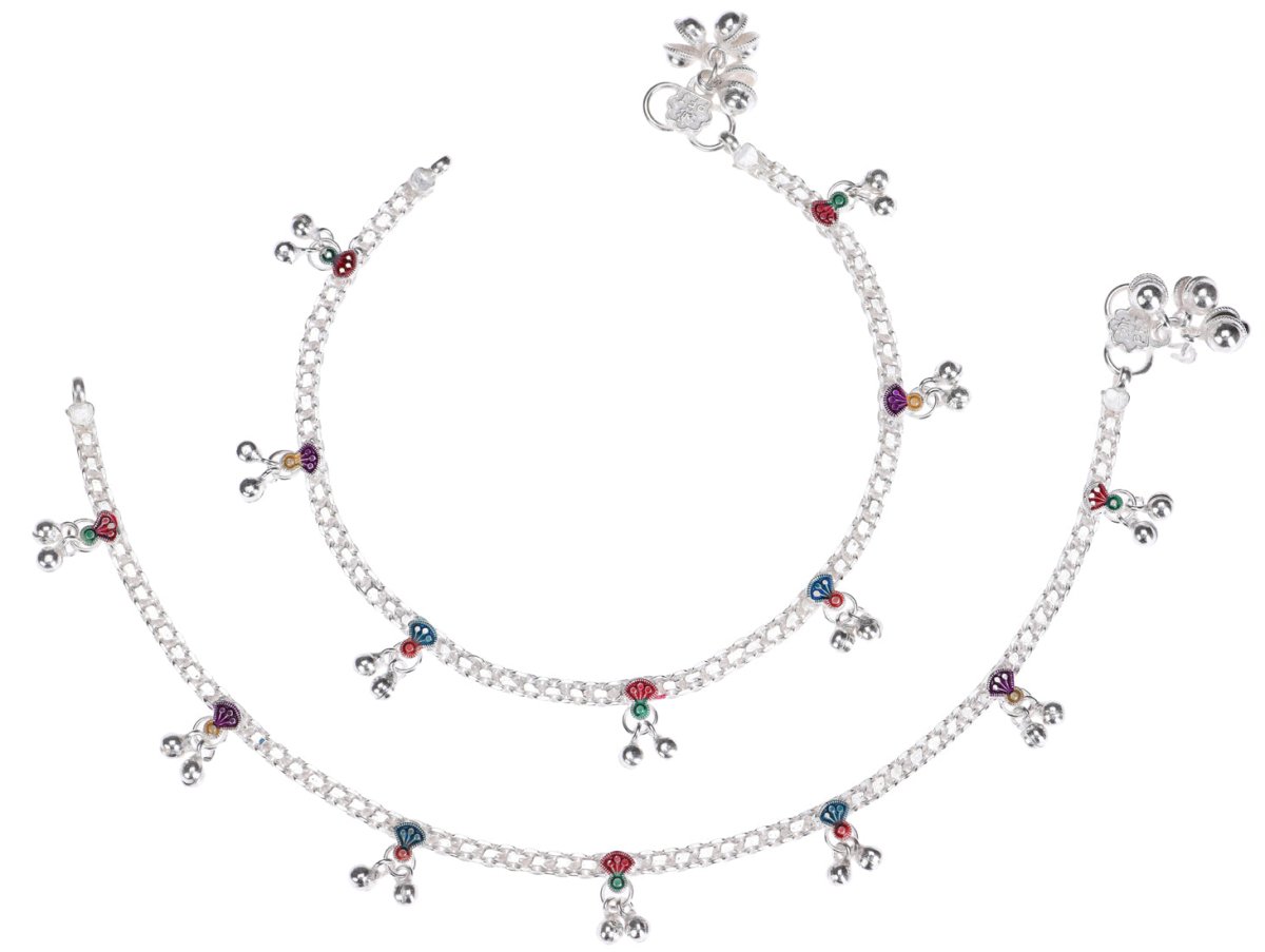 AanyaCentric Silver Plated Traditional Anklets Payal - Classic and Stylish for Women and Girls