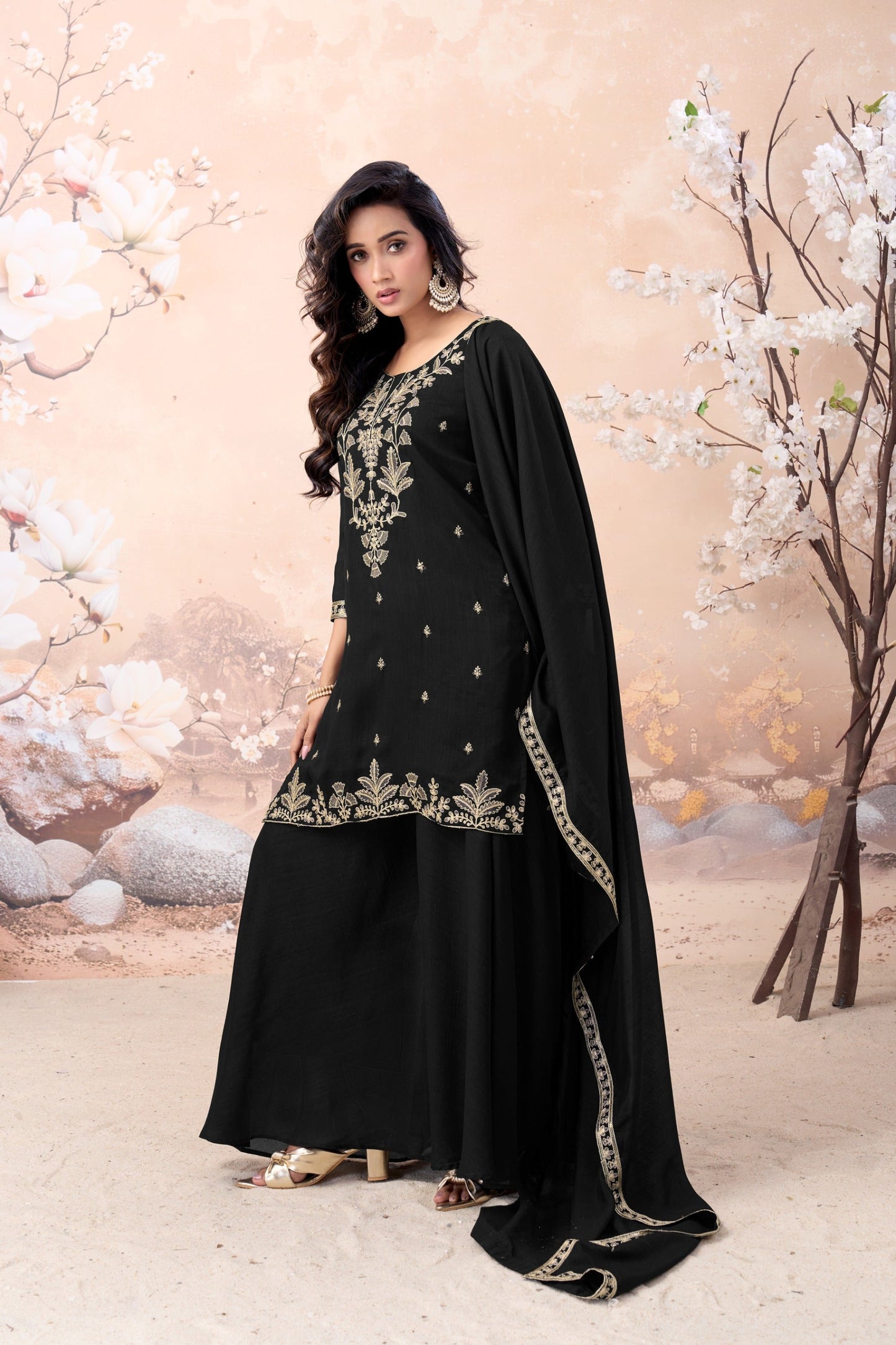 Anaita Black Vichitra Silk Readymade Suit with Coding Work