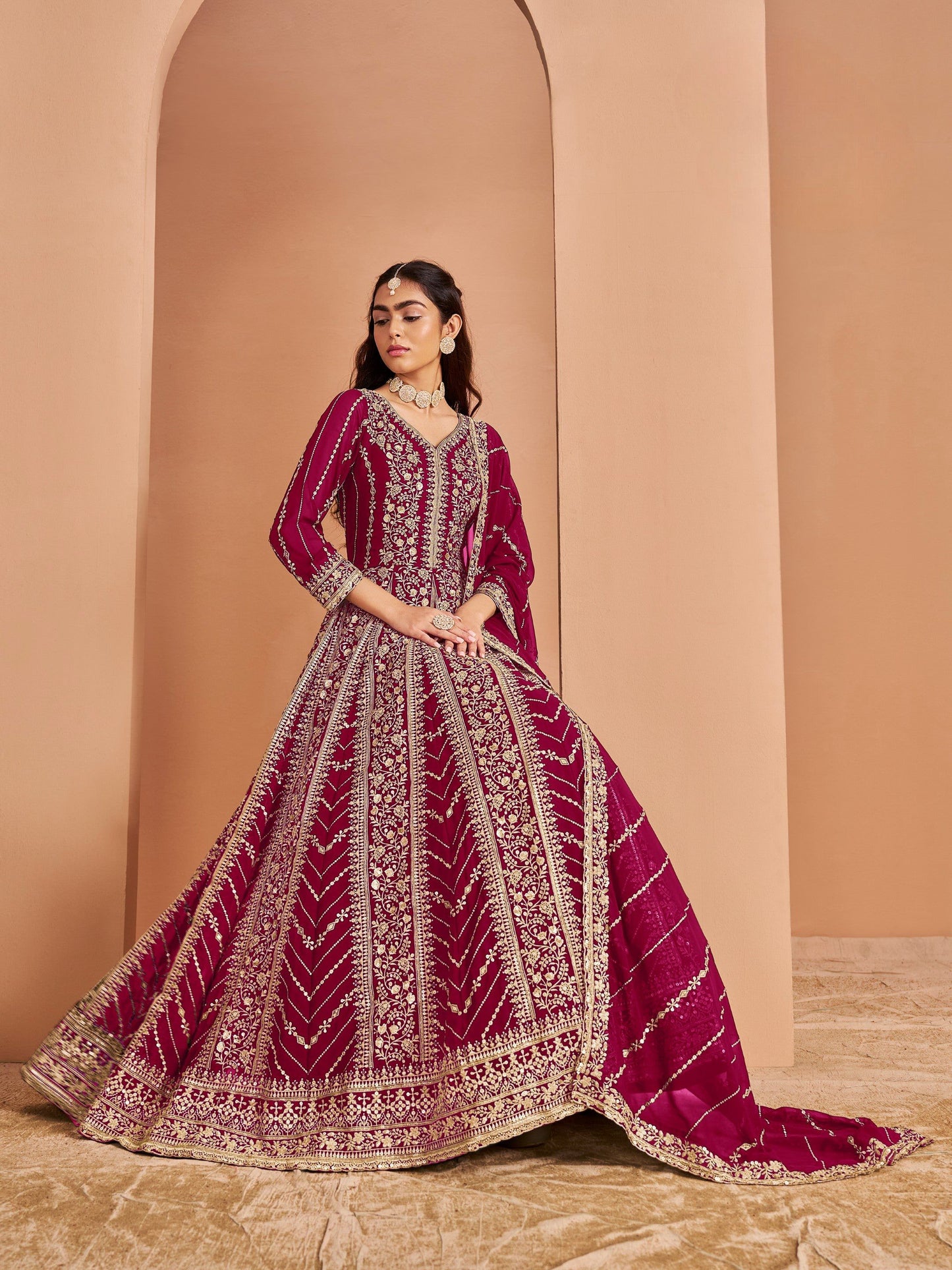 Anaita Dark Pink Georgette Embroidered Salwar Suit