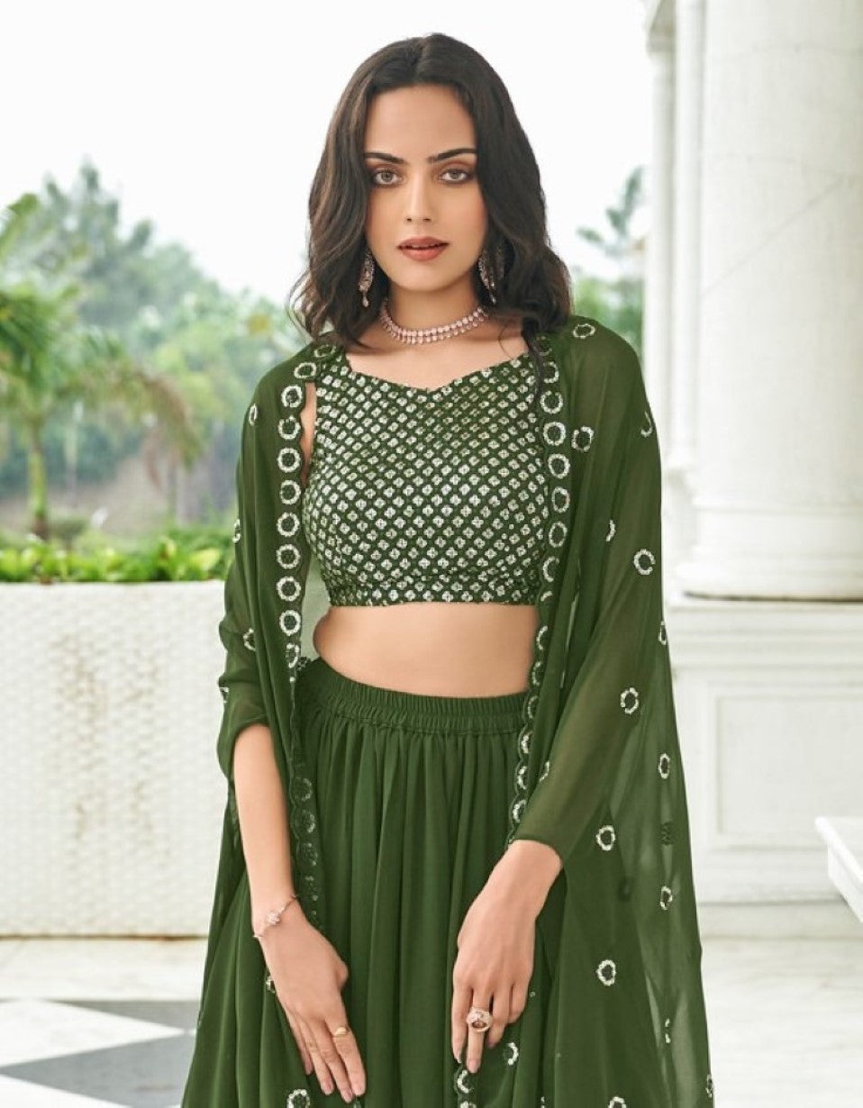 Anaita Mehendi Georgette Stitched Lehenga Choli With Sequence & Thread Work