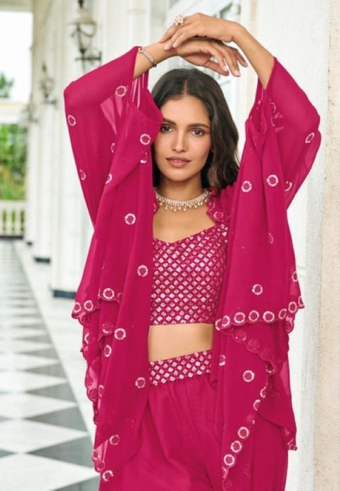 Anaita Magenta Georgette Stitched Lehenga Choli With Sequence & Thread Work