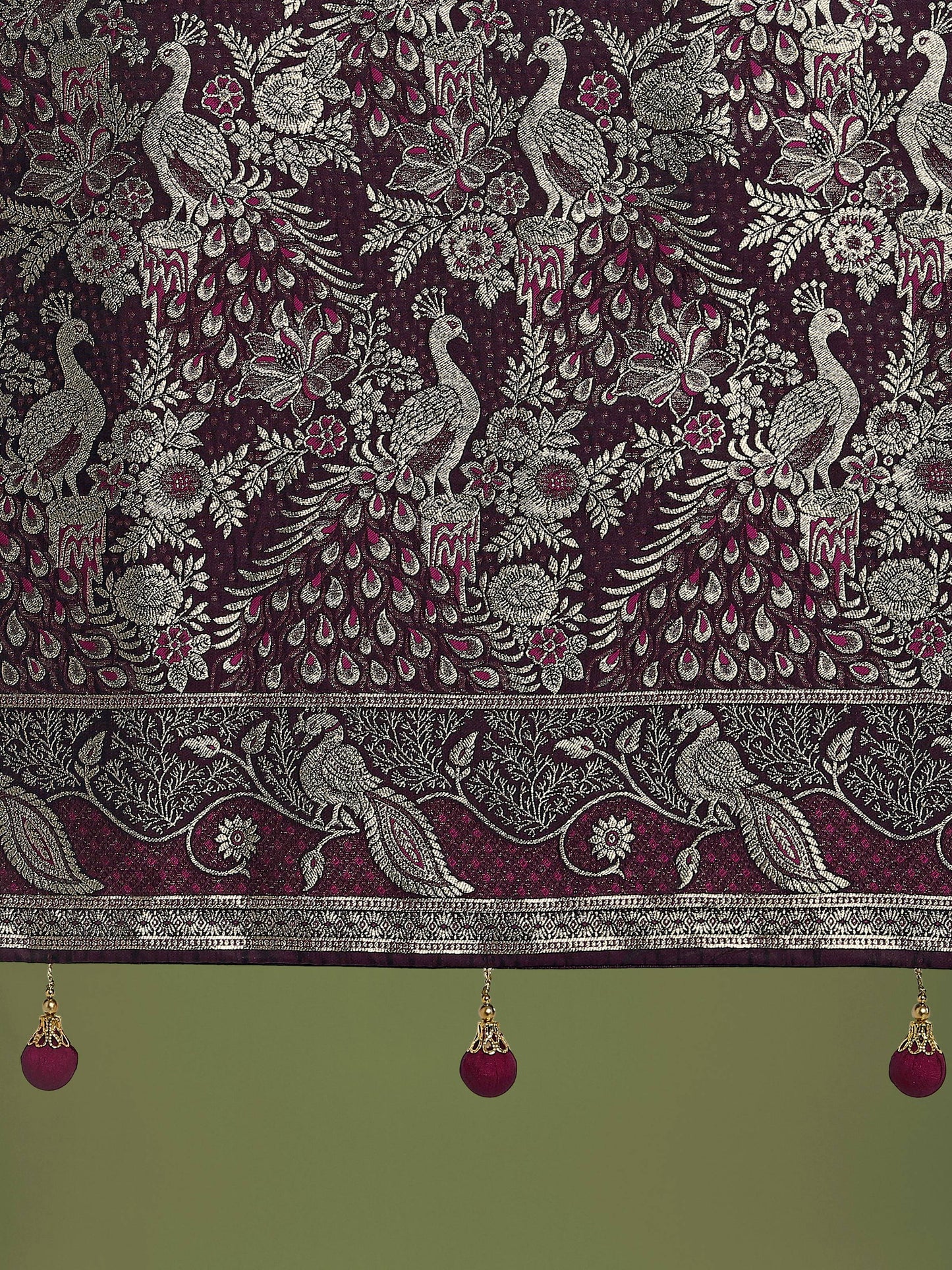 Monjolika Fashion Traditional Wine Woven Banarasi Satin Silk Saree