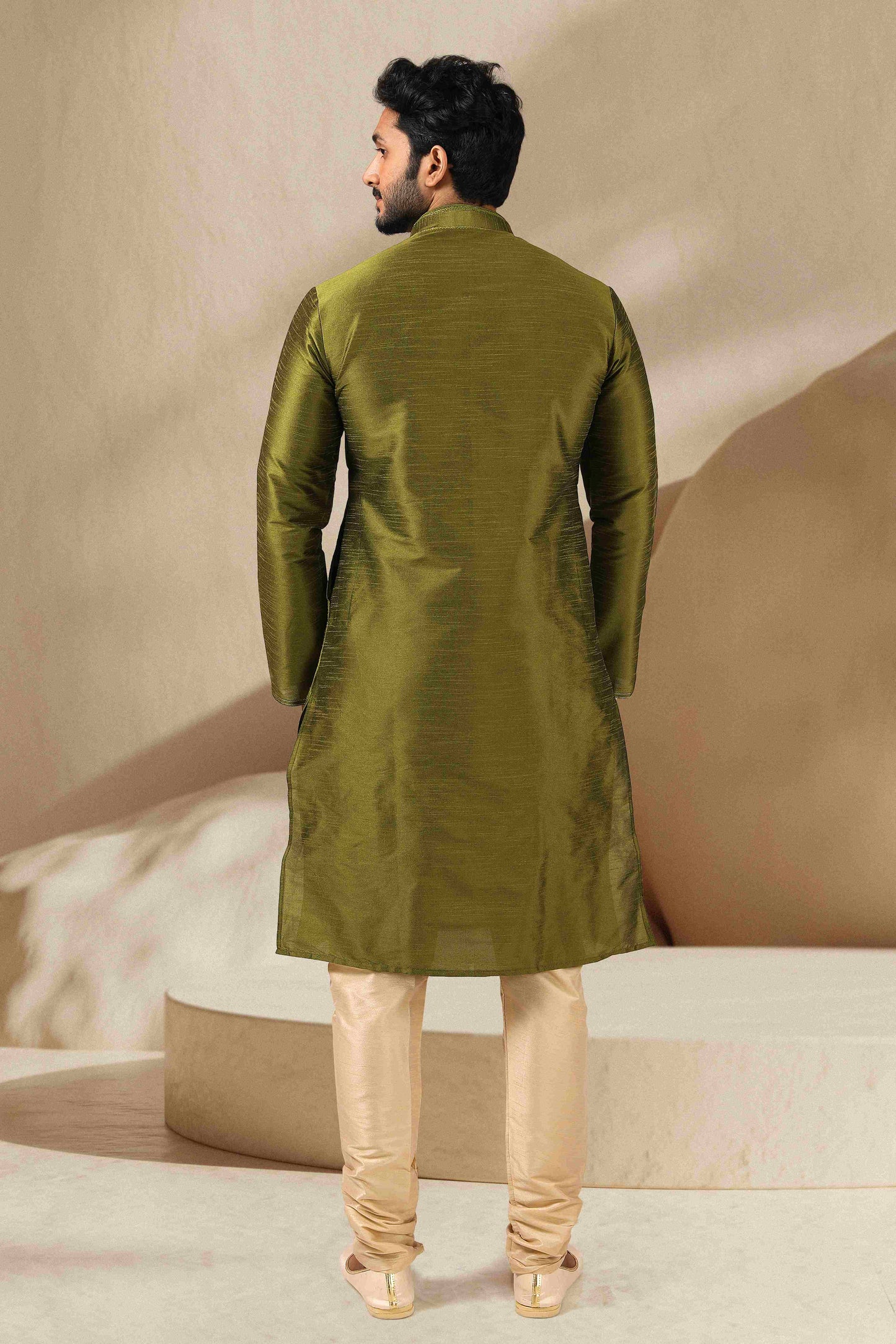 Raivat Ethnic Banarasi Art Silk Thread Work Kurta Pajama In Green Colour
