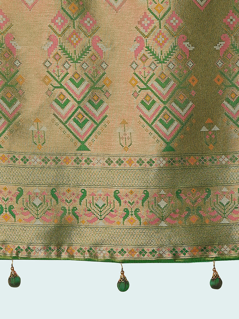 Monjolika Fashion Light Pink Color Banarasi Tissue Silk Paithani Woven Saree