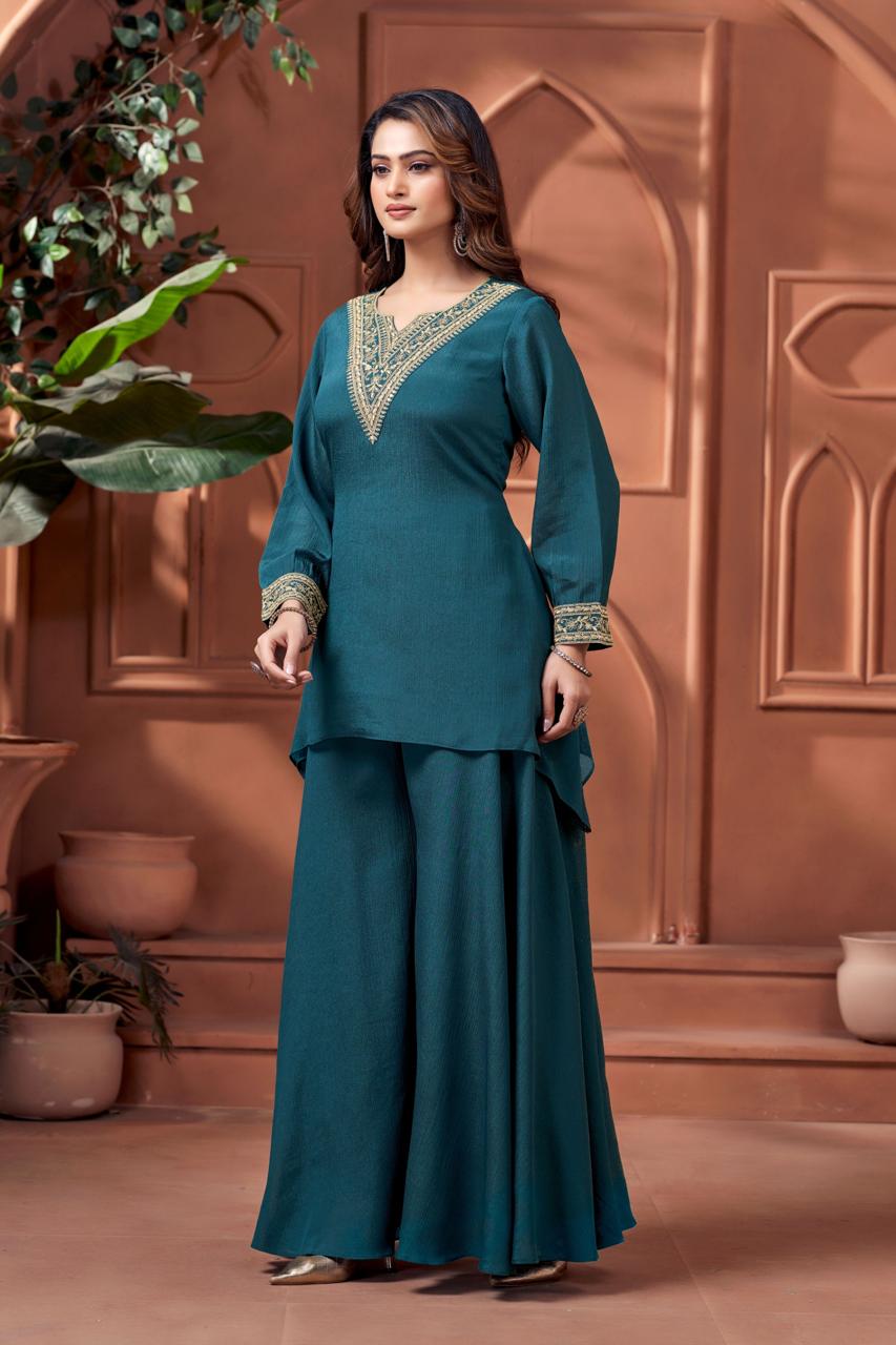 Anaita Teal Readymade Suit with Coding Work