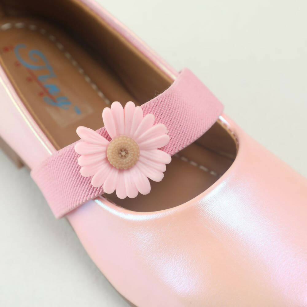 Tiny Bugs Girls Flower Embellished Ballerinas - Pink