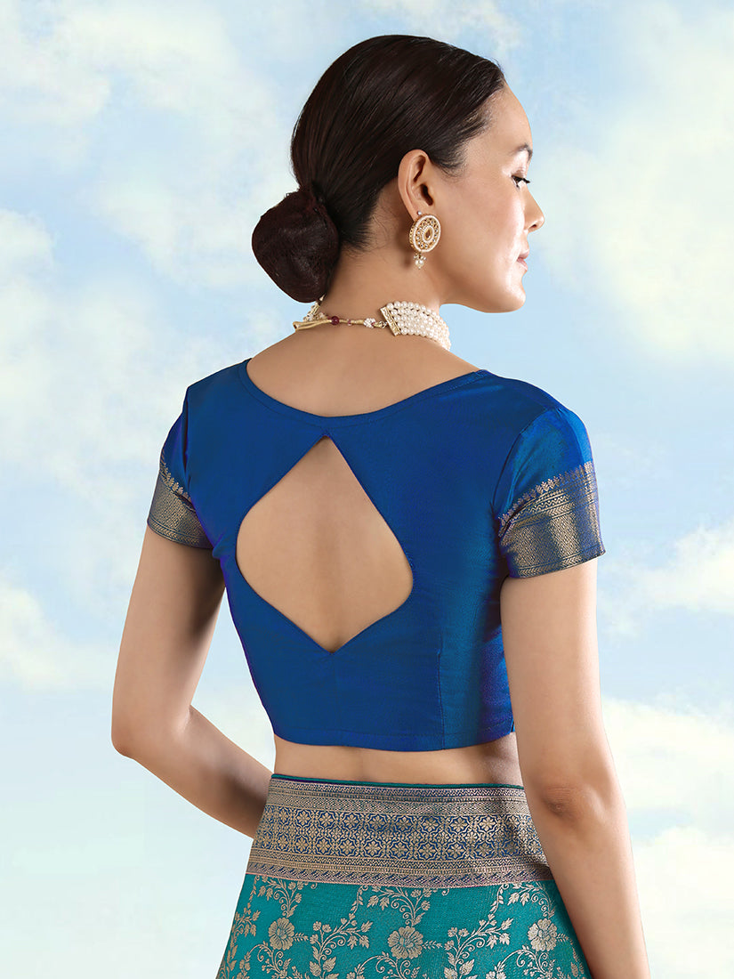 Monjolika Fashion Turquoise Banarasi Silk Saree With Zari Woven Design