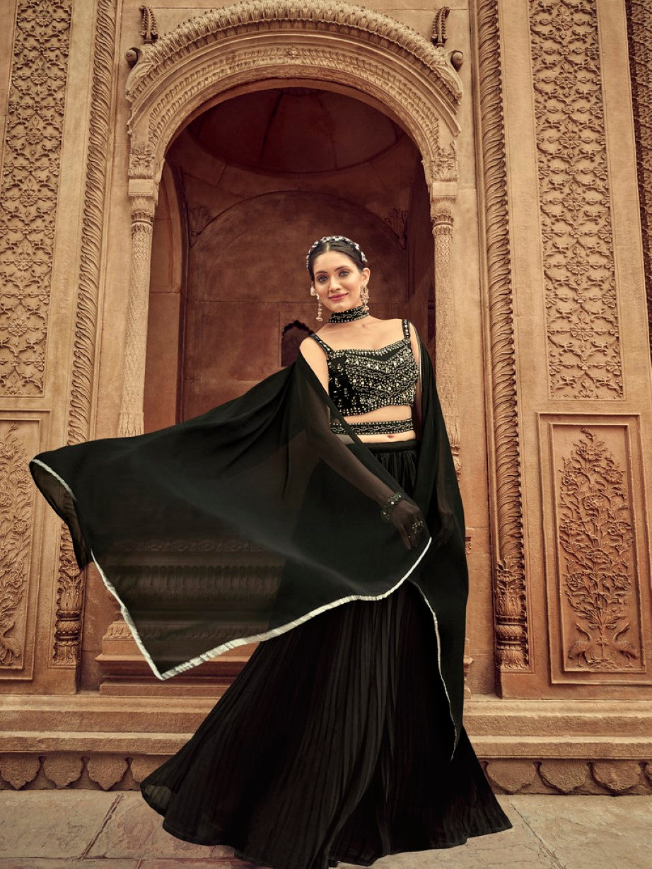 Anaita Black Georgette Lehenga Choli With Hand Work