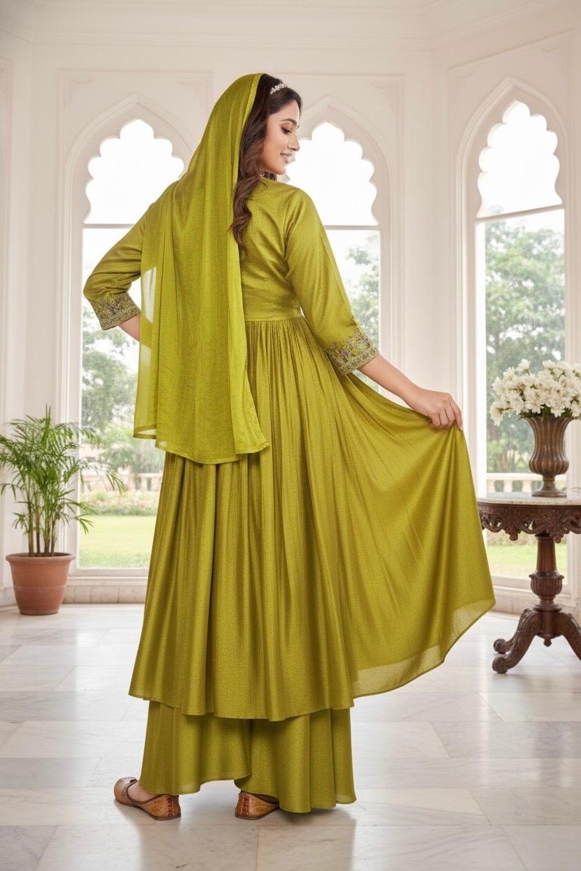 Anaita Yellow Anarkali Readymade Suit with Embroidery Work