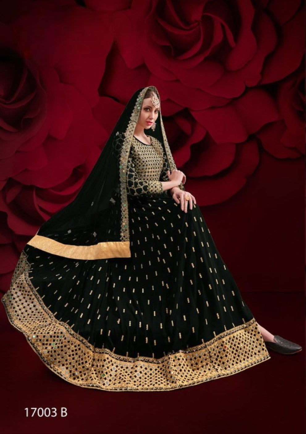Anaita Black Silk Anarkali Suit With Embroidery & Stone Work