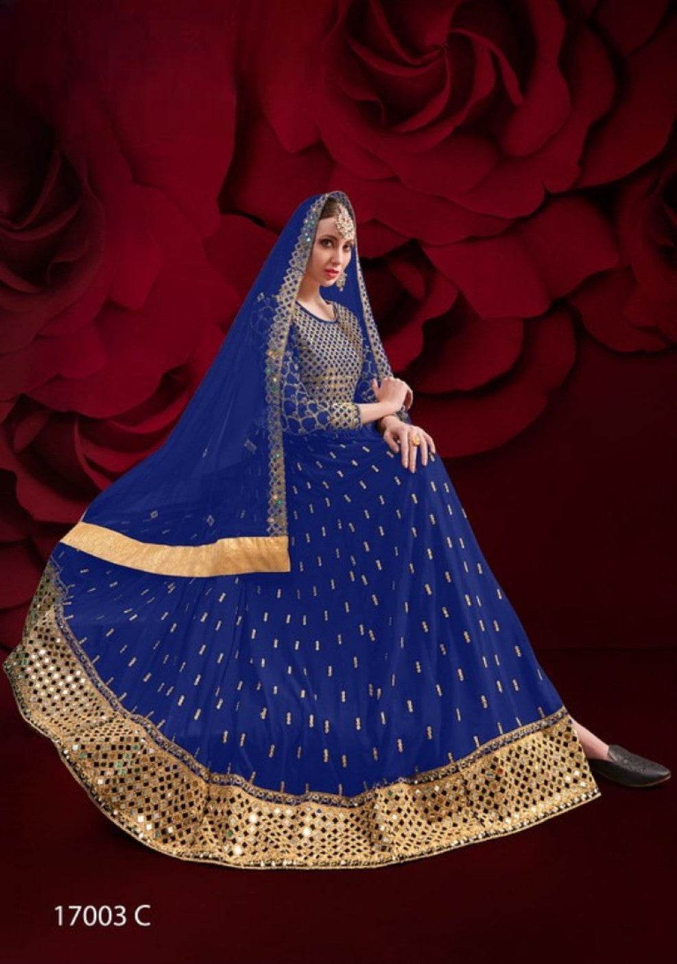 Anaita Navy Silk Anarkali Suit With Embroidery & Stone Work