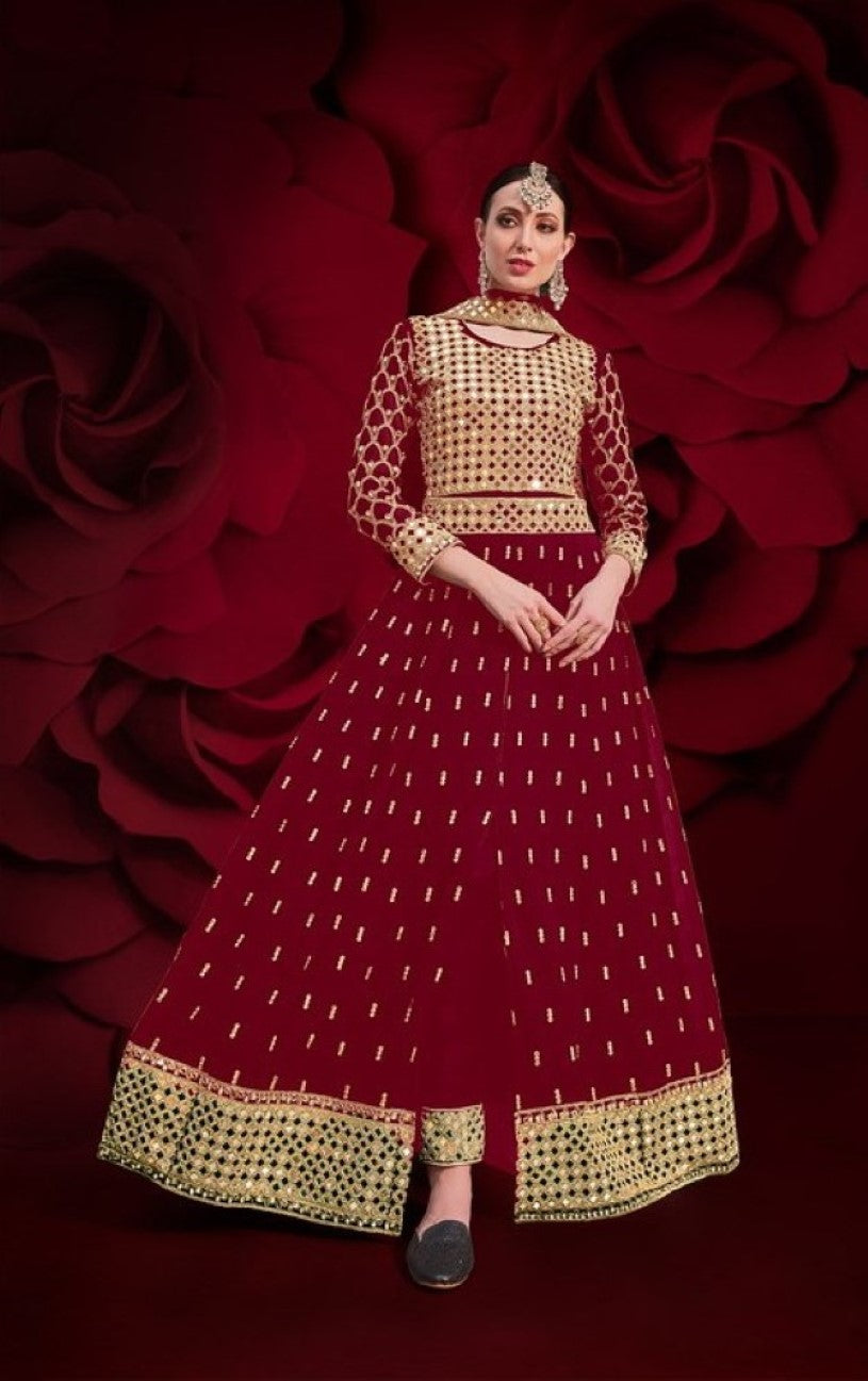 Anaita Red Silk Anarkali Suit With Embroidery & Stone Work