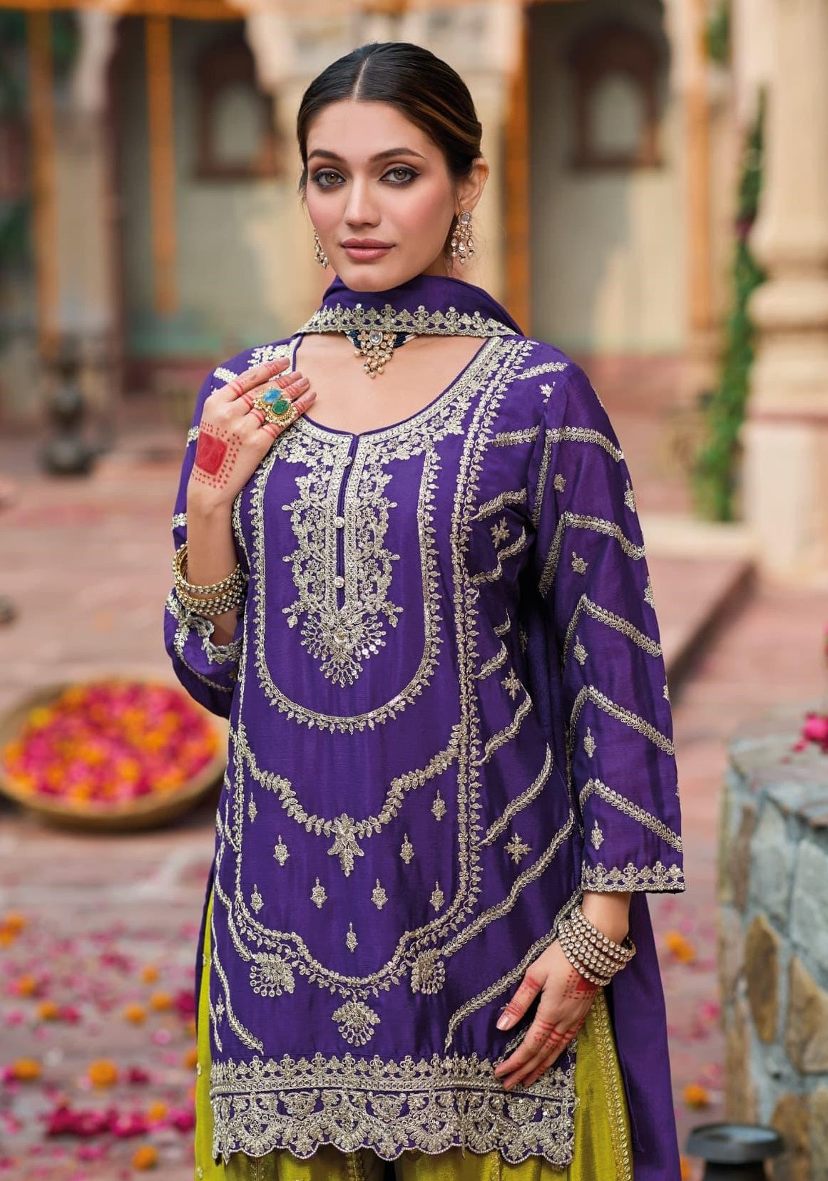 Anaita Purple Premium Embroidered Chinon Readymade Salwar Suit